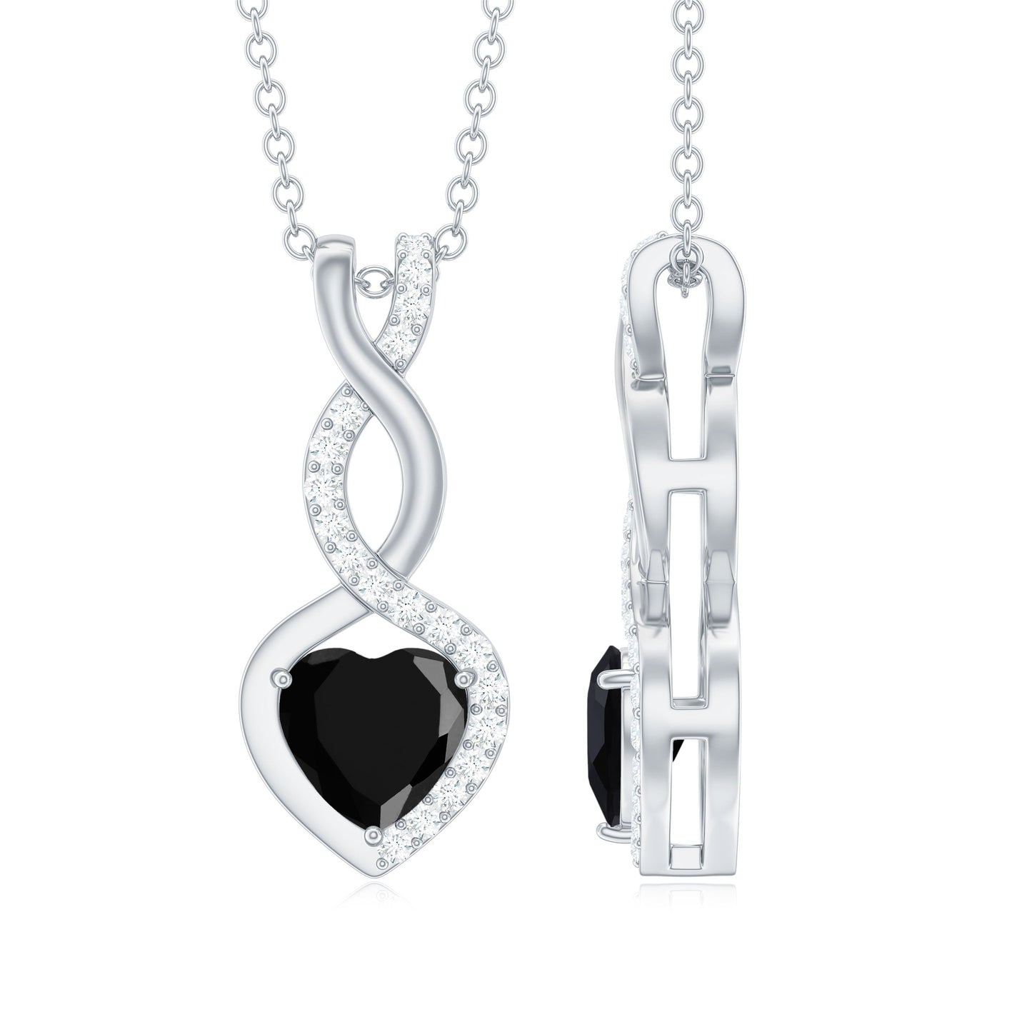 2 Carat Black Onyx Infinity Heart Pendant with Diamond