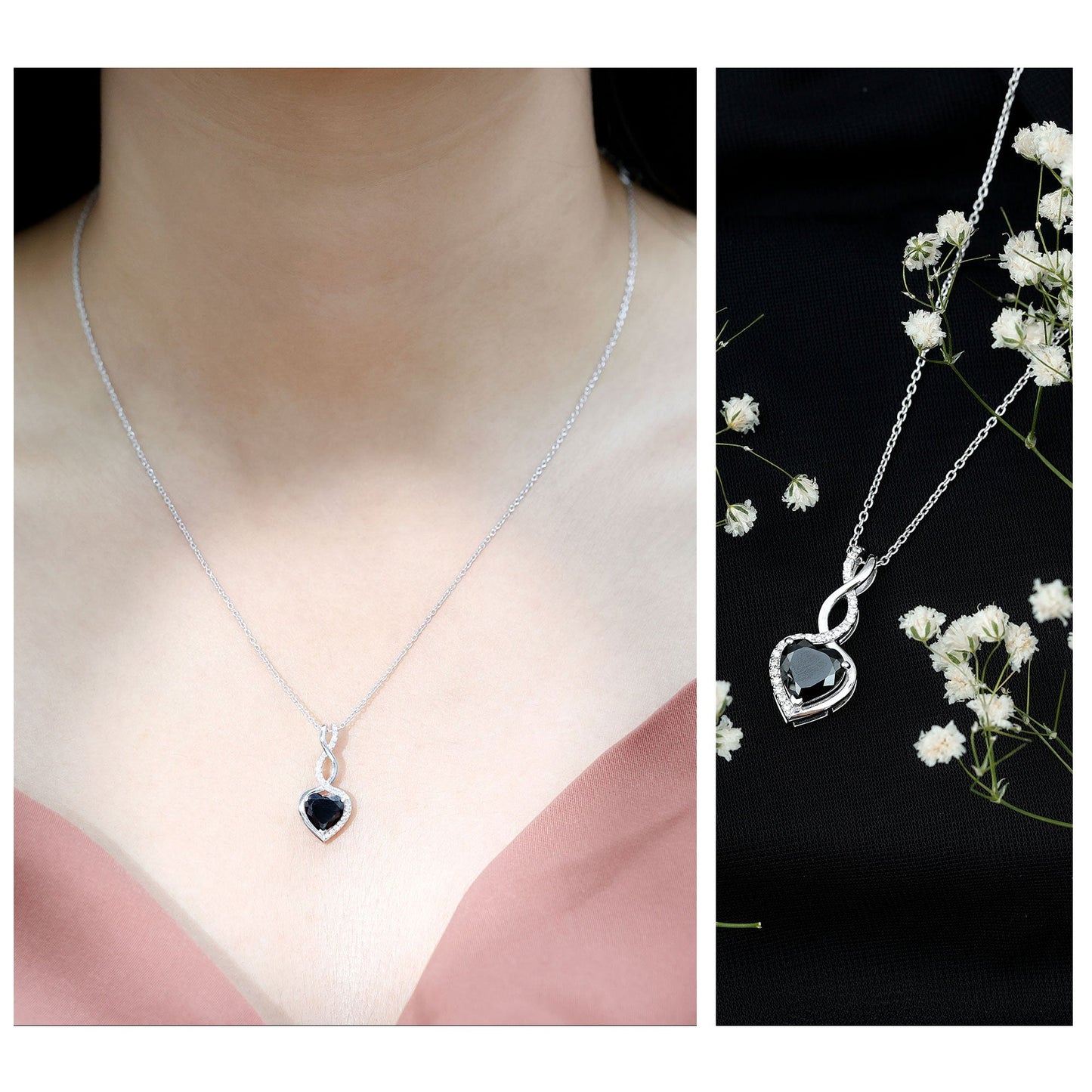 2 Carat Black Onyx Infinity Heart Pendant with Diamond