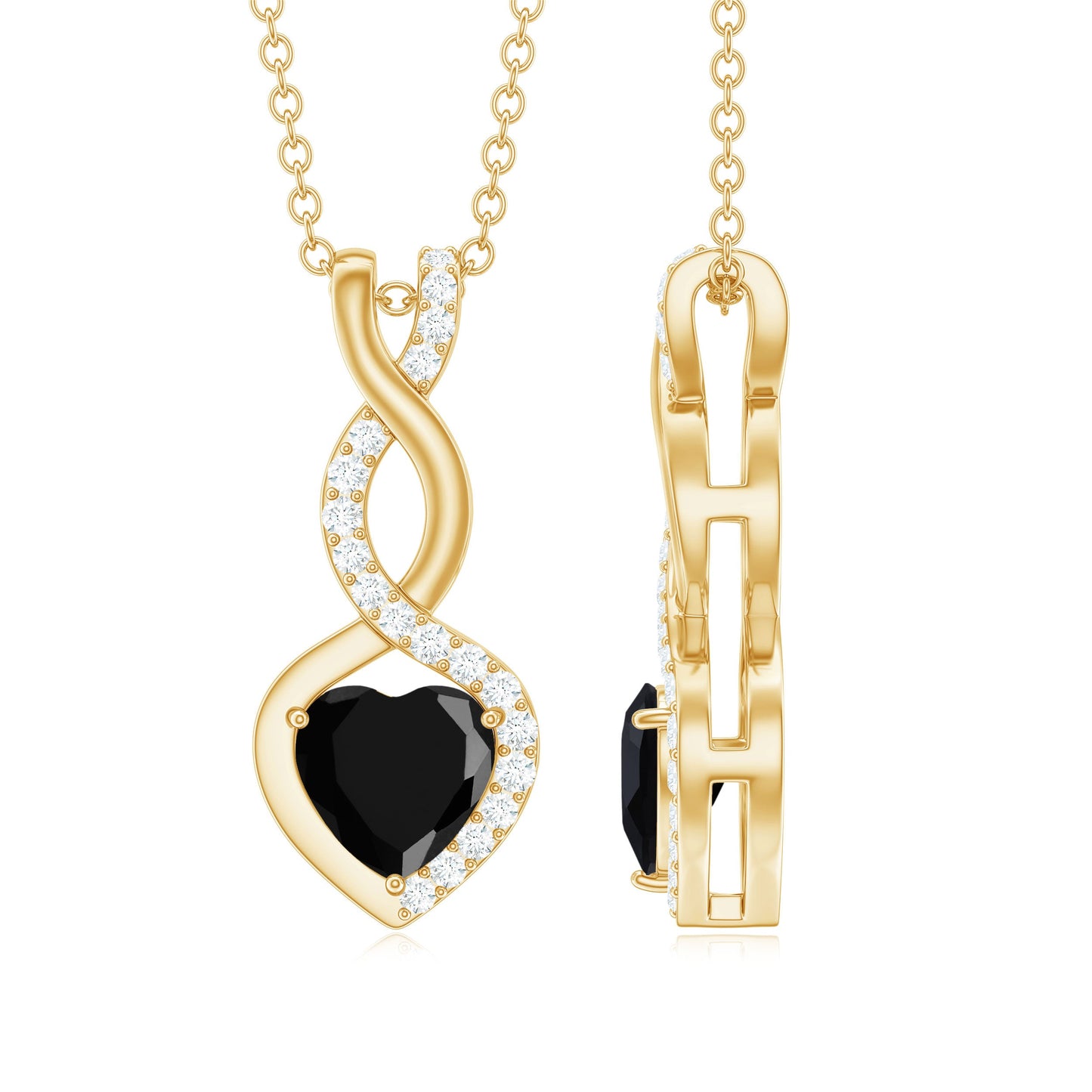 2 Carat Black Onyx Infinity Heart Pendant with Diamond