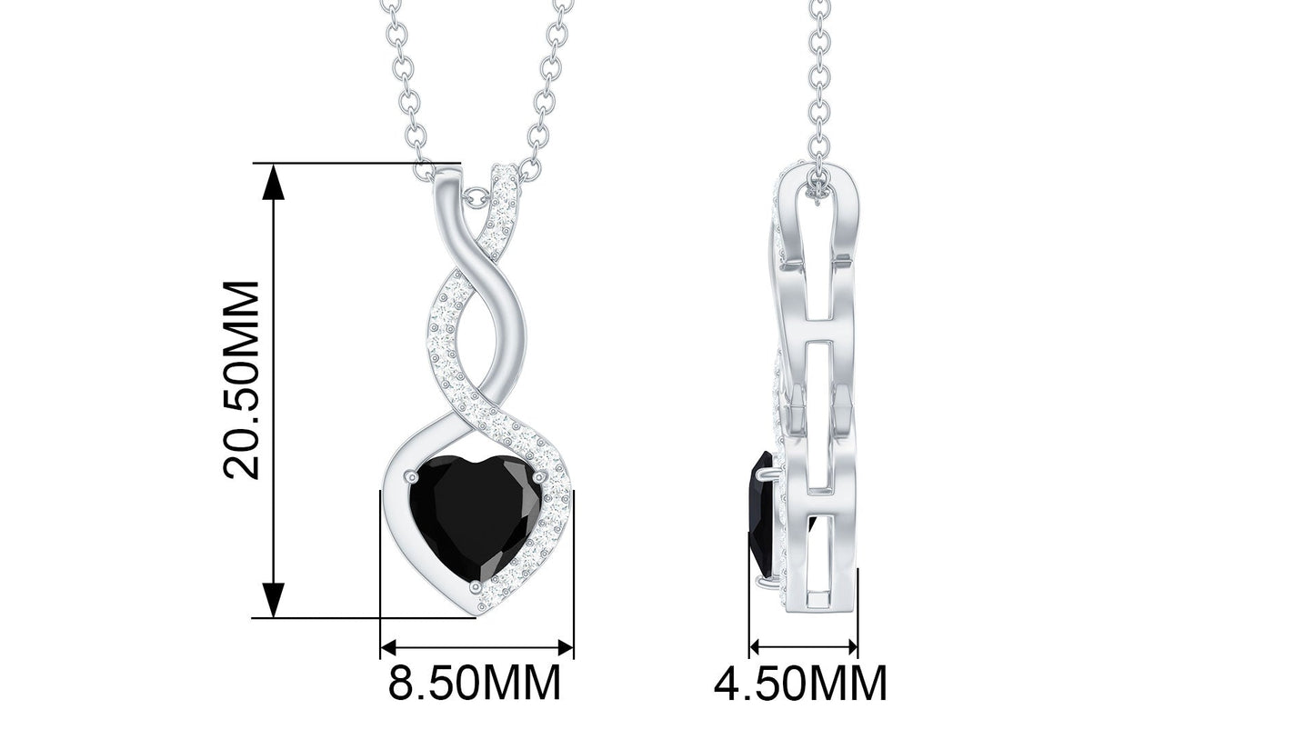 2 Carat Black Onyx Infinity Heart Pendant with Diamond