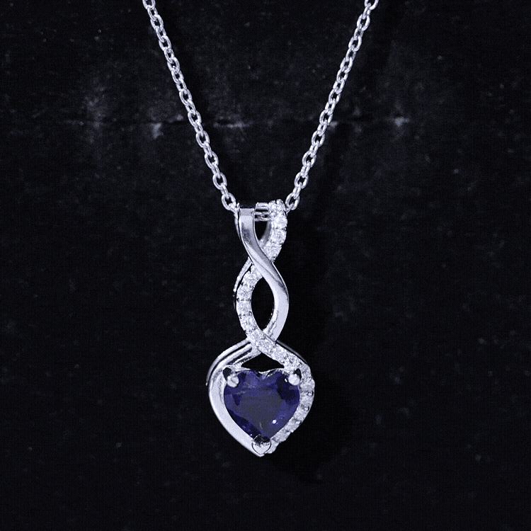 Certified Lab Grown Blue Sapphire Infinity Heart Necklace with Chain