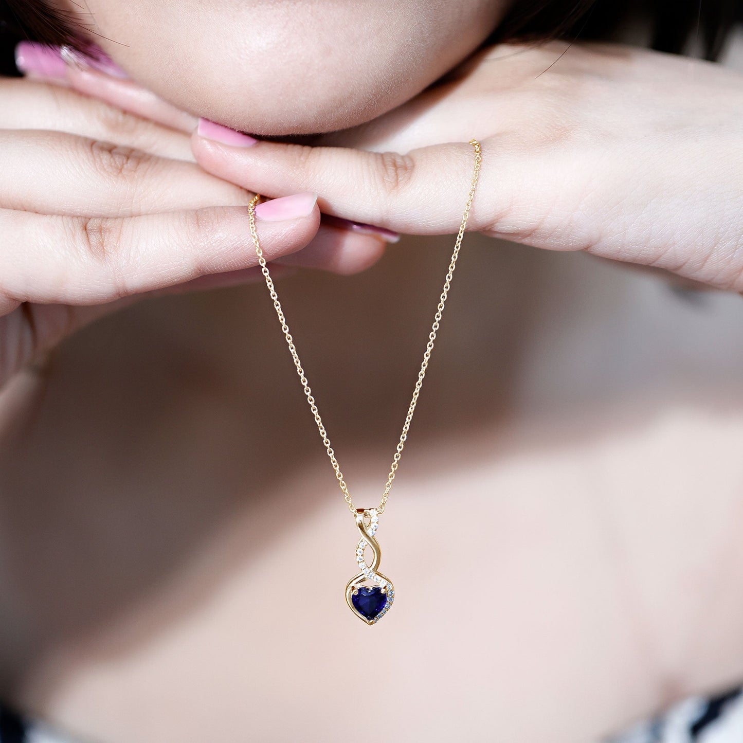 Certified Lab Grown Blue Sapphire Infinity Heart Necklace with Chain