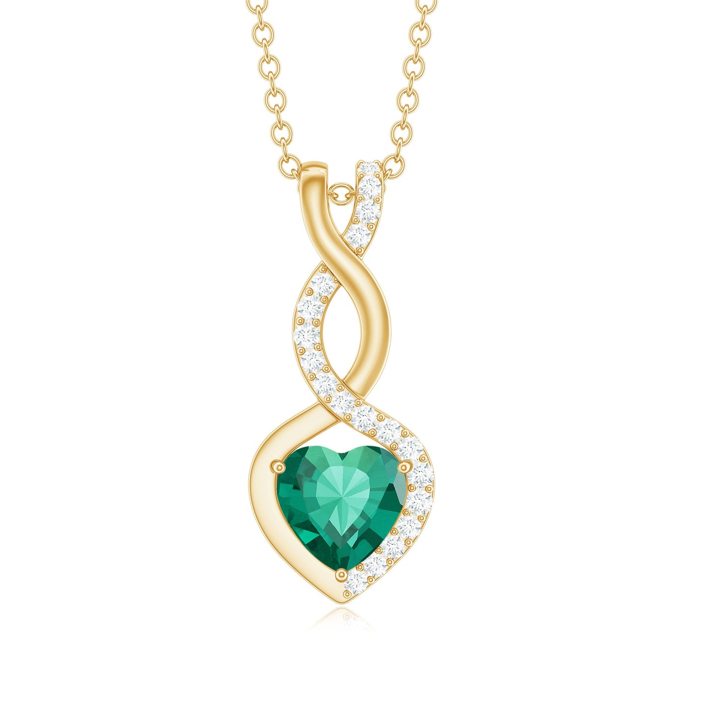 Certified 1.3 Carat Lab Grown Emerald Infinity Heart Pendant Necklace with Diamond