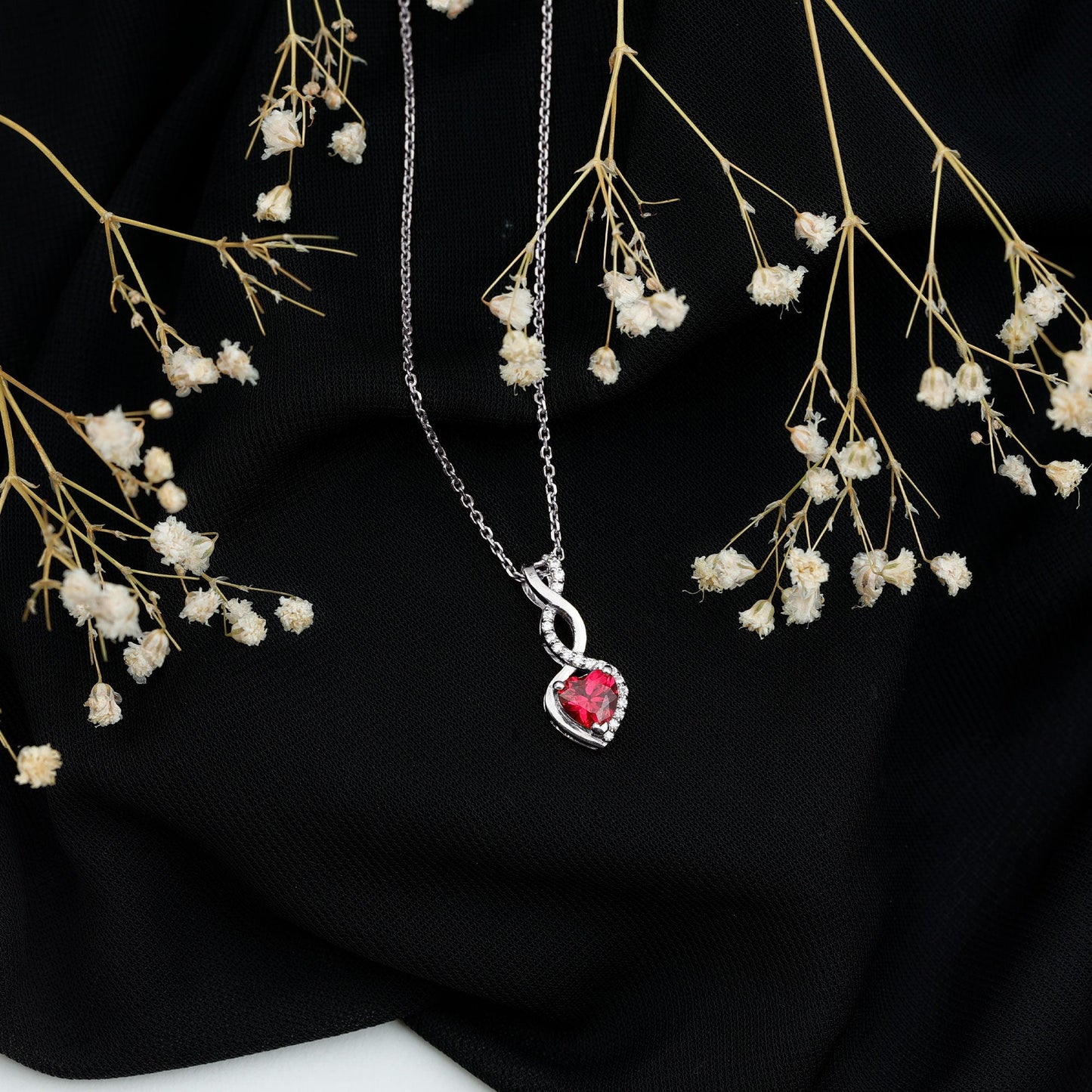 Lab Grown Ruby Infinity Heart Necklace With Chain