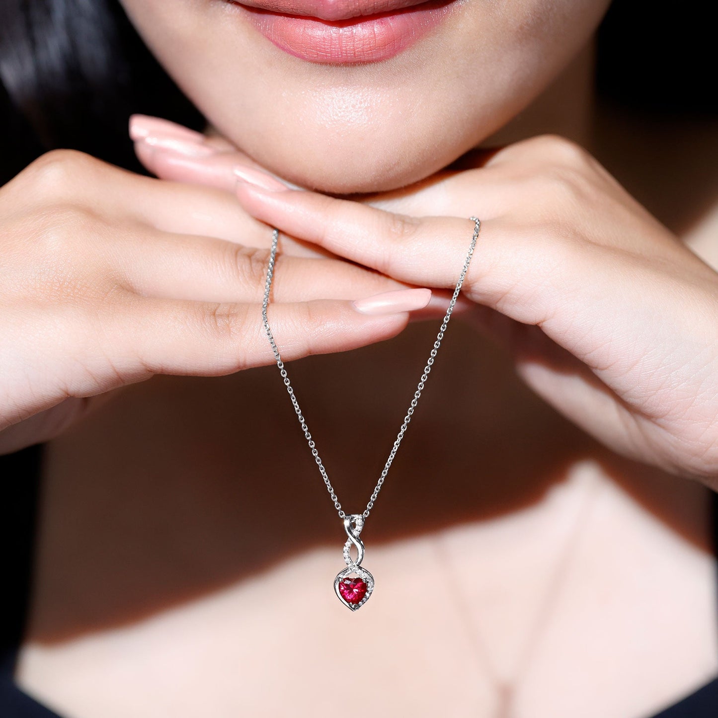 Lab Grown Ruby Infinity Heart Necklace With Chain
