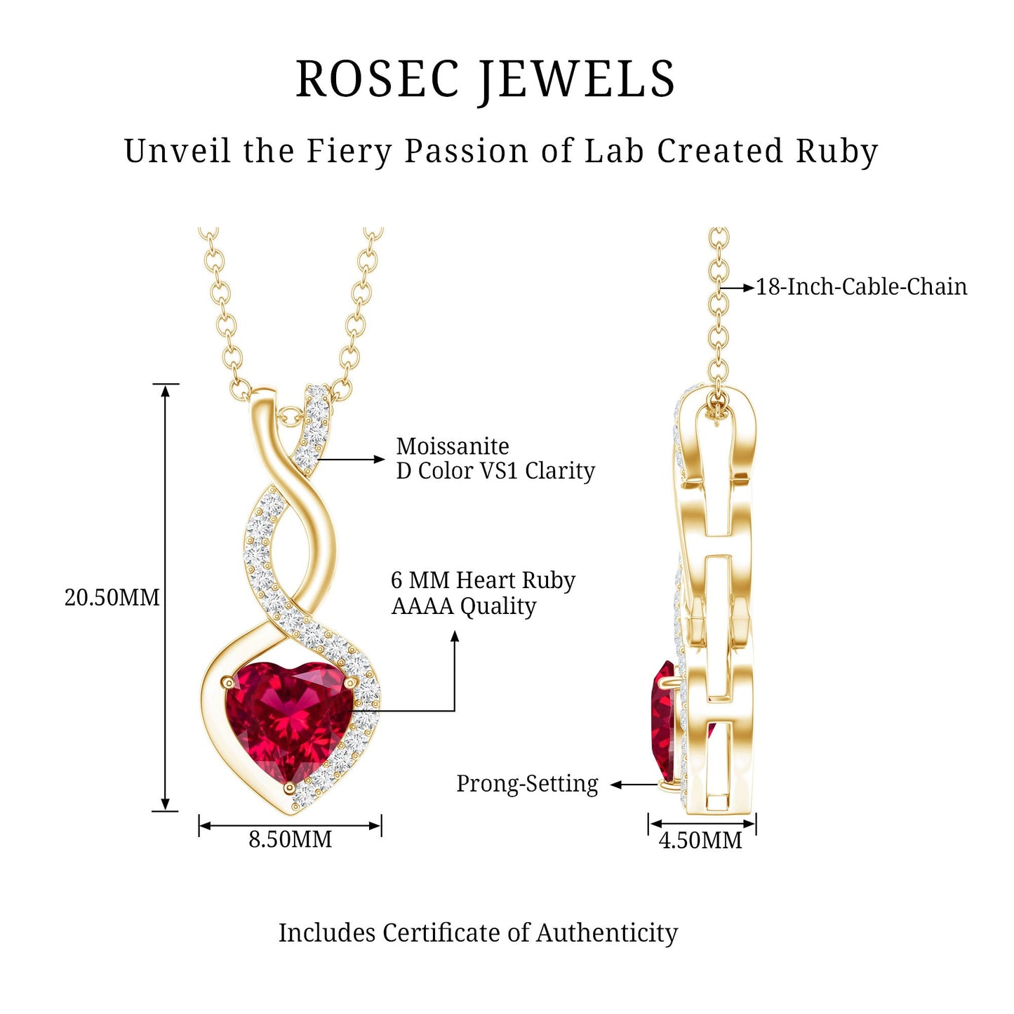 Lab Grown Ruby Infinity Heart Necklace With Chain