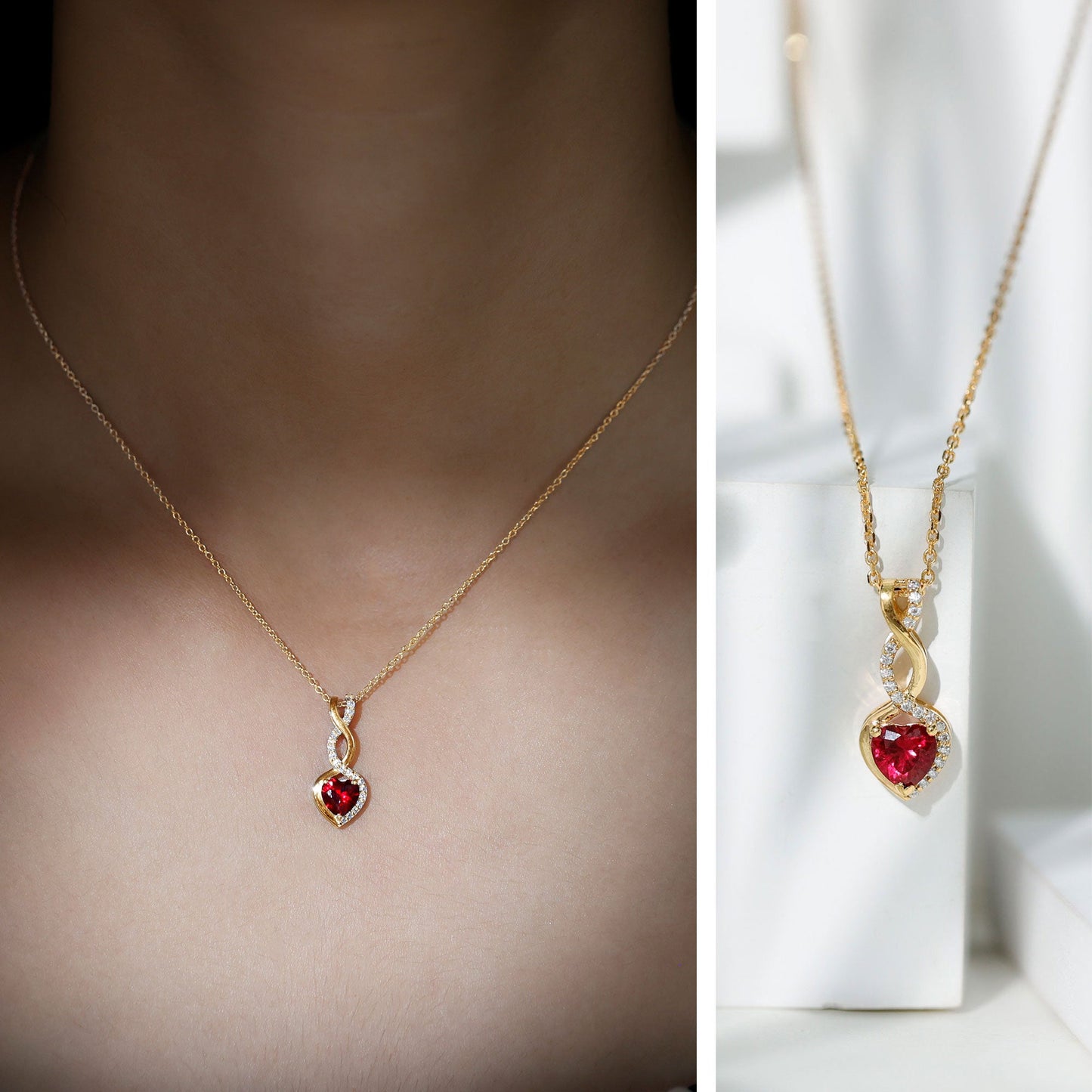 Lab Grown Ruby Infinity Heart Necklace With Chain