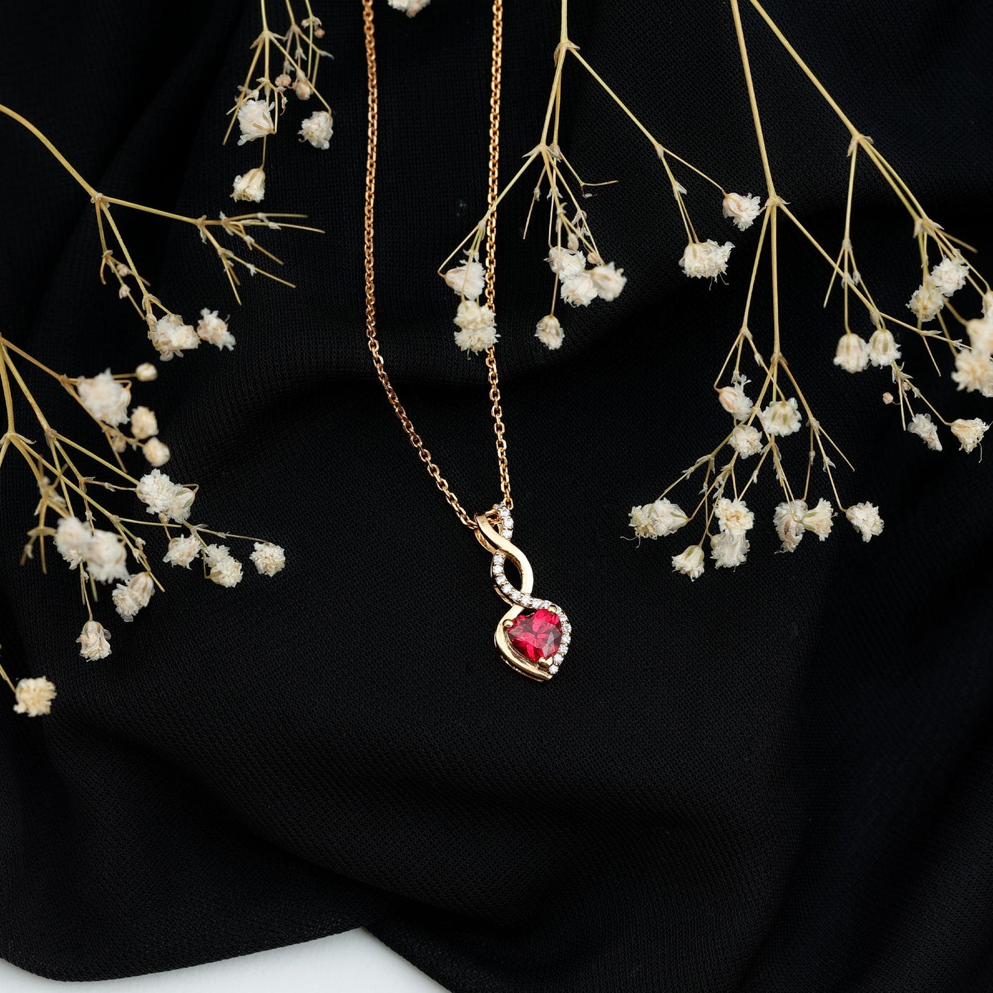 Lab Grown Ruby Infinity Heart Necklace With Chain