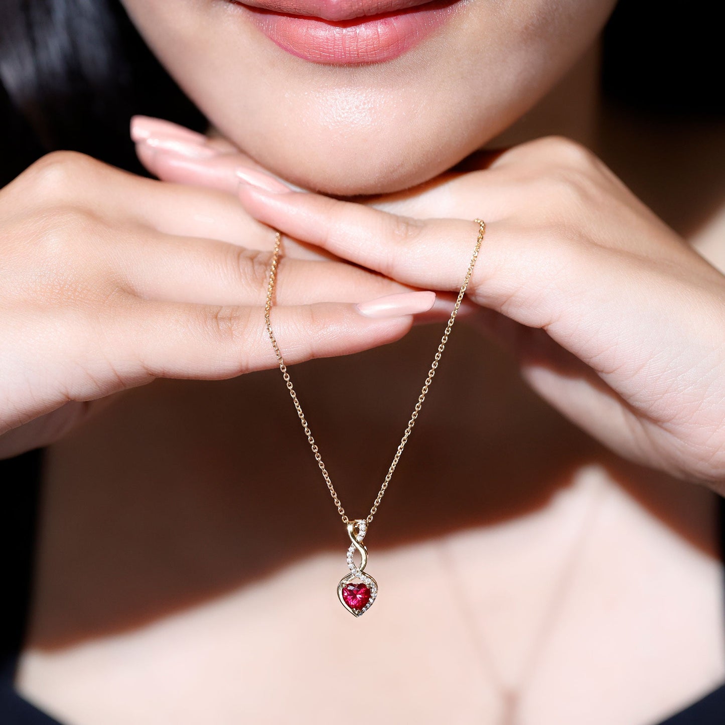 Lab Grown Ruby Infinity Heart Necklace With Chain
