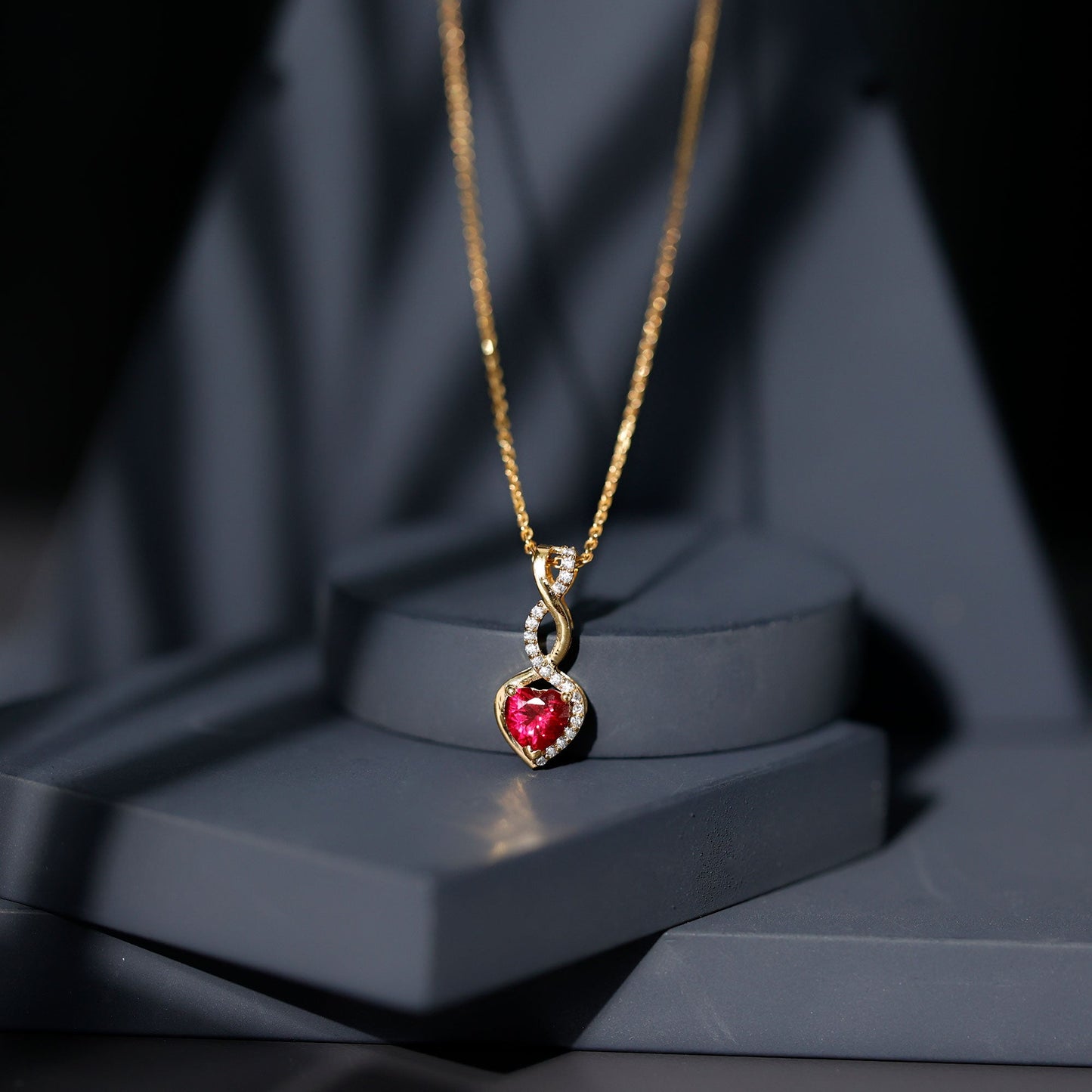 Lab Grown Ruby Infinity Heart Necklace With Chain