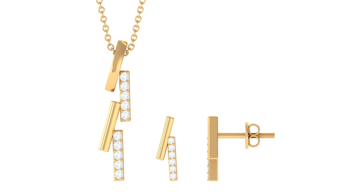 Certified Diamond Bar Dangle Necklace Earrings Set