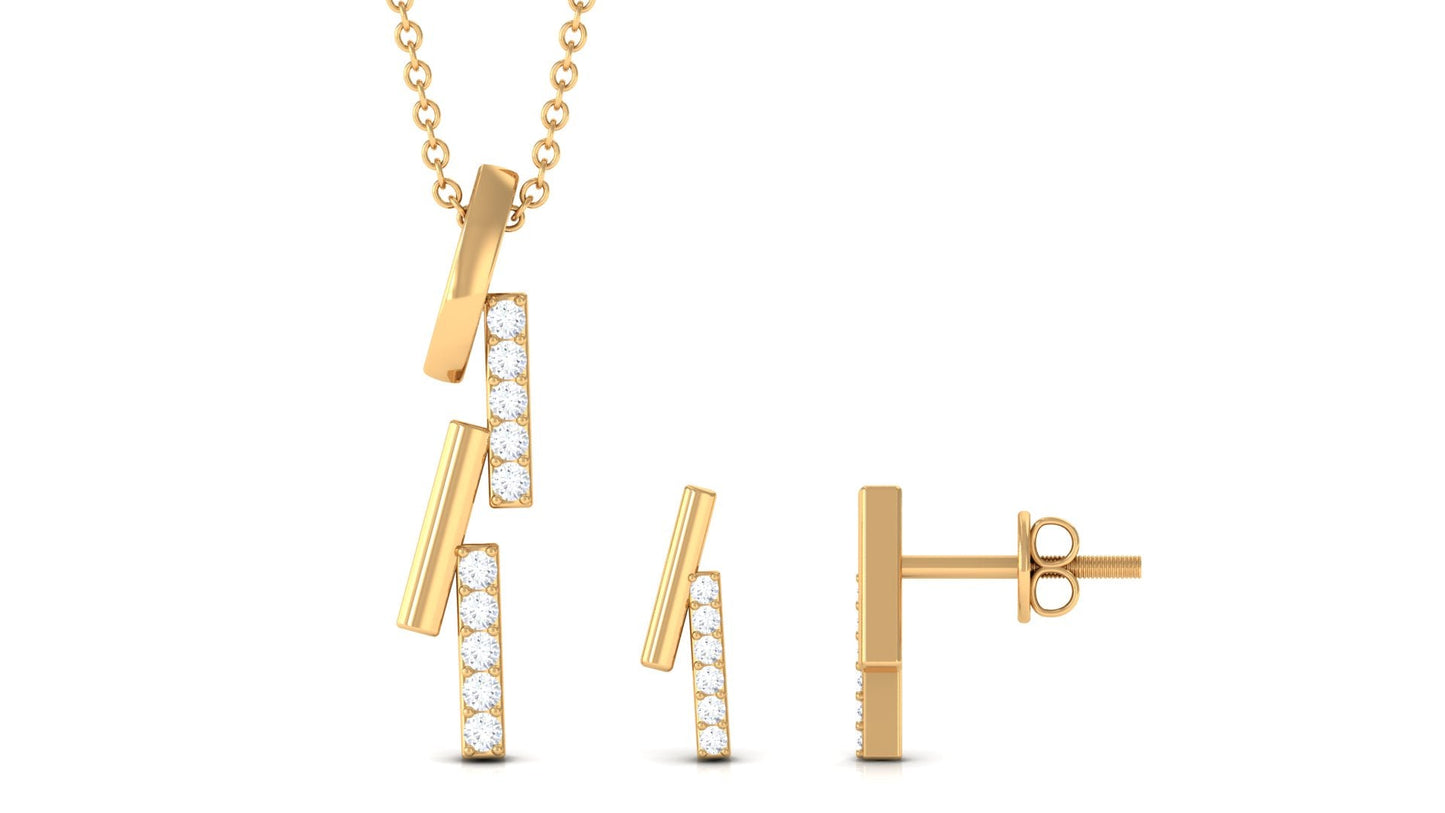 Certified Diamond Bar Dangle Necklace Earrings Set