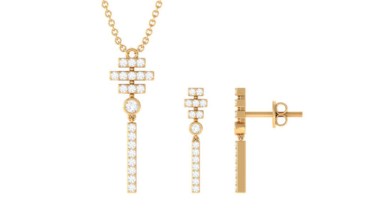Contemporary Diamond Bar Necklace and Earrings Set for Women