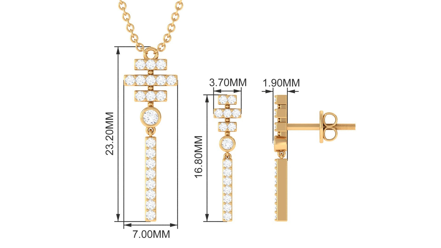 Contemporary Diamond Bar Necklace and Earrings Set for Women