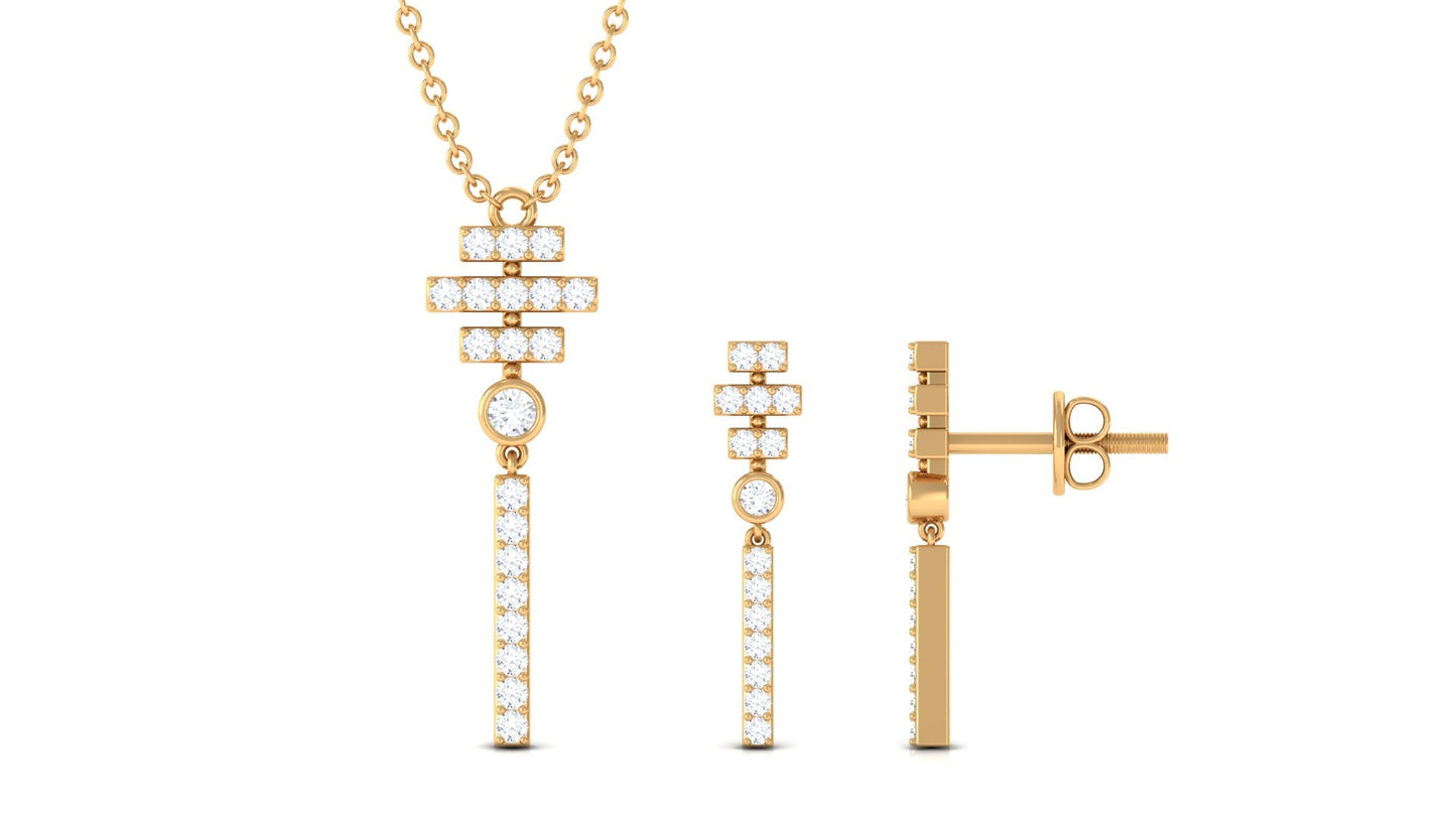 Contemporary Diamond Bar Necklace and Earrings Set for Women