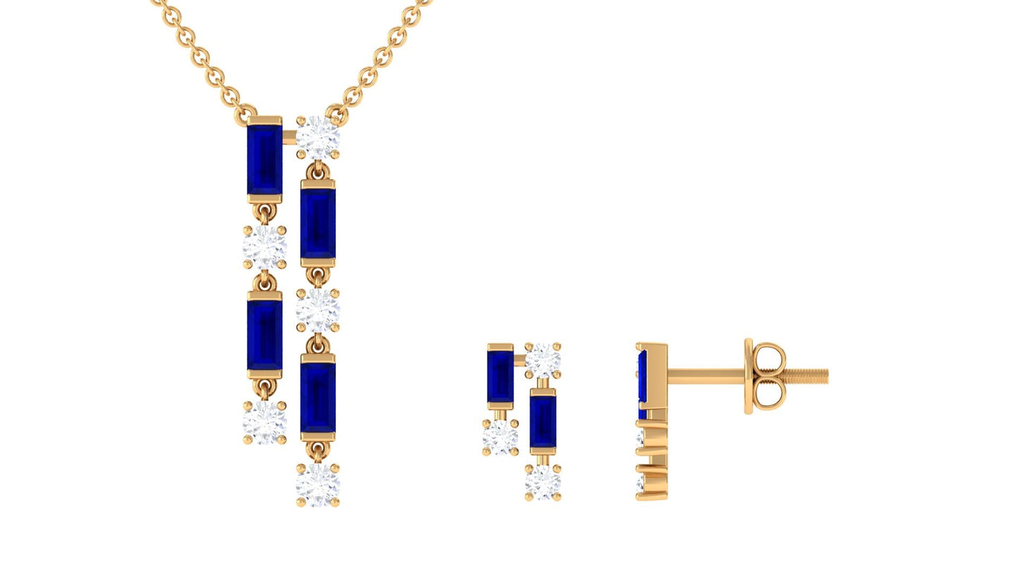 Created Blue Sapphire and Diamond Dangle Jewelry Set