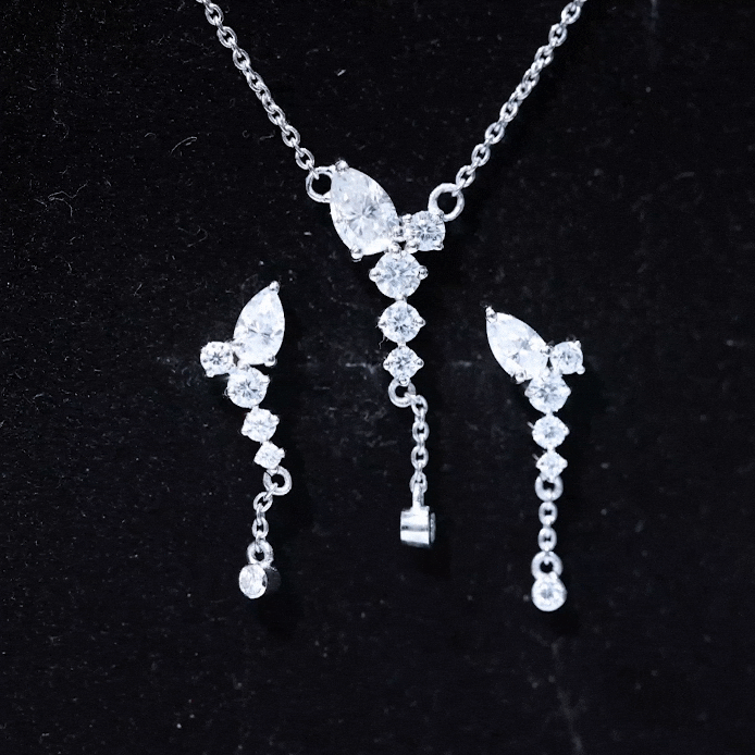Certified Moissanite Bridal Necklace and Earrings Set