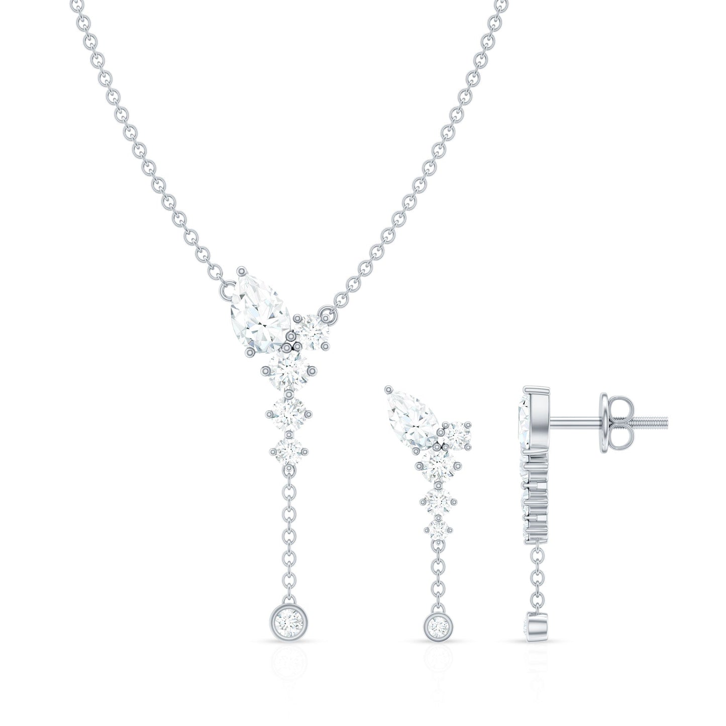 Certified Moissanite Bridal Necklace and Earrings Set