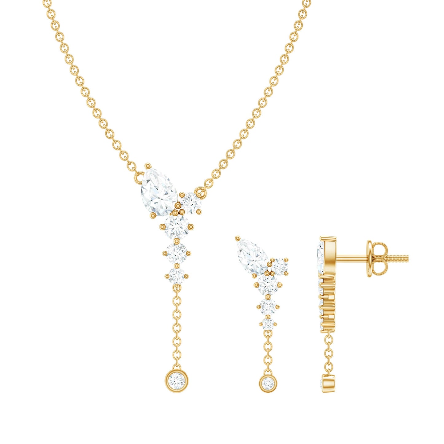 Certified Moissanite Bridal Necklace and Earrings Set