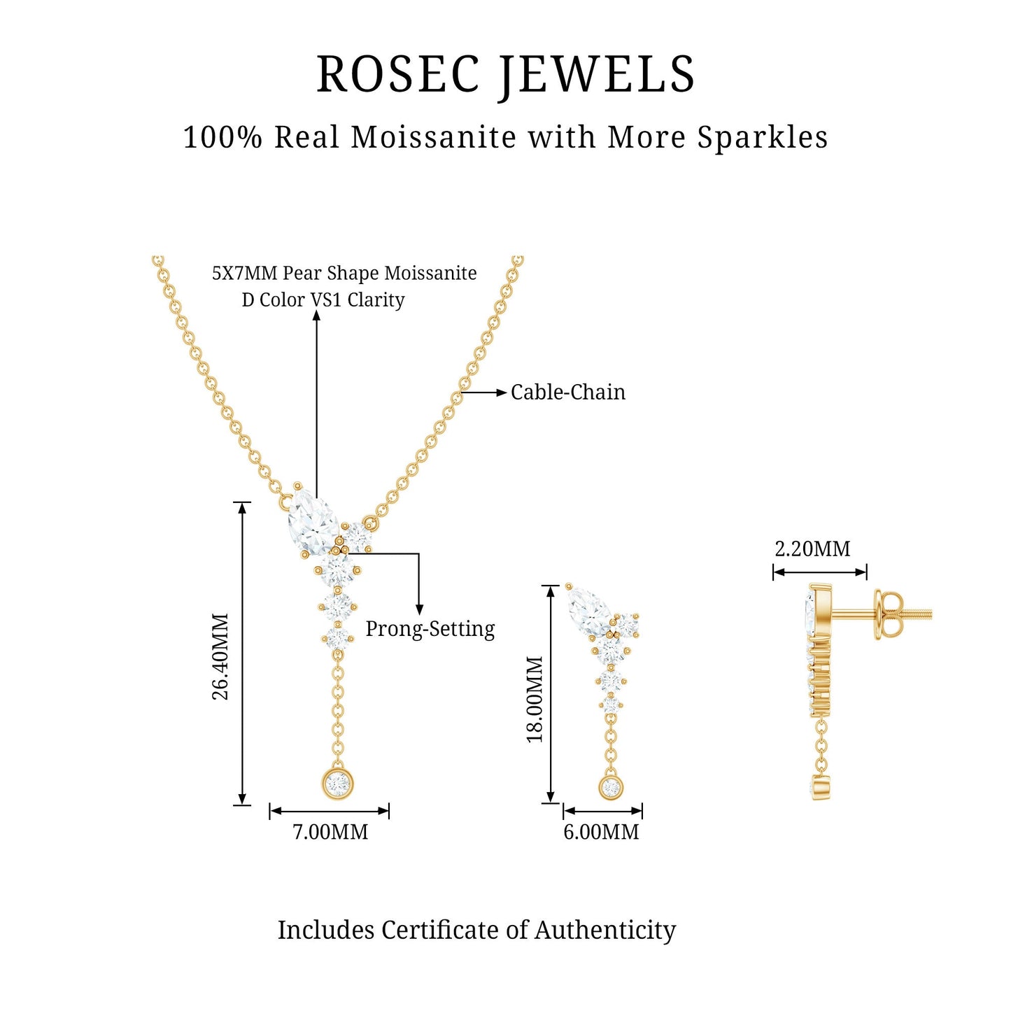 Certified Moissanite Bridal Necklace and Earrings Set