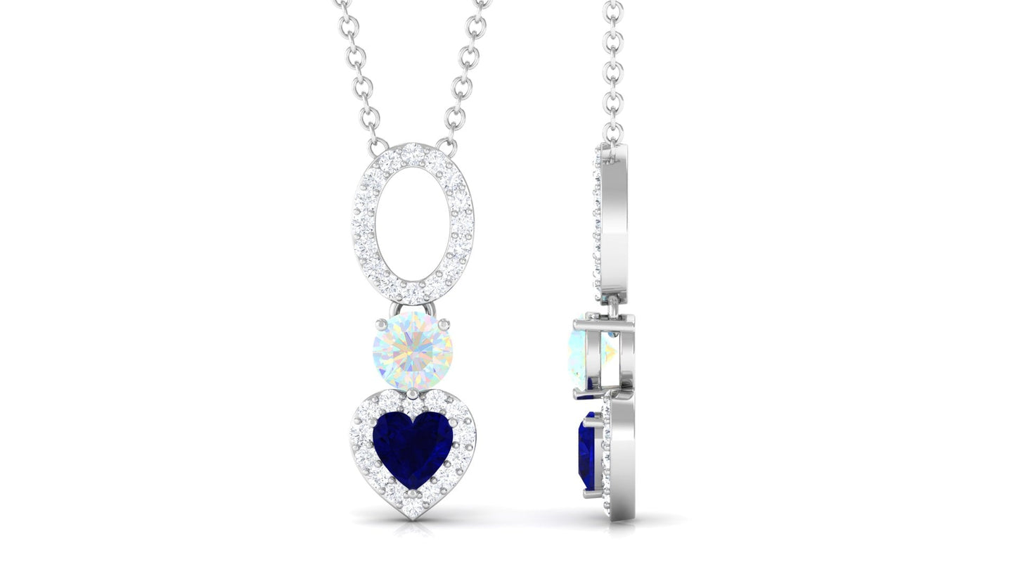 Natural Blue Sapphire Heart Necklace with Opal and Moissanite