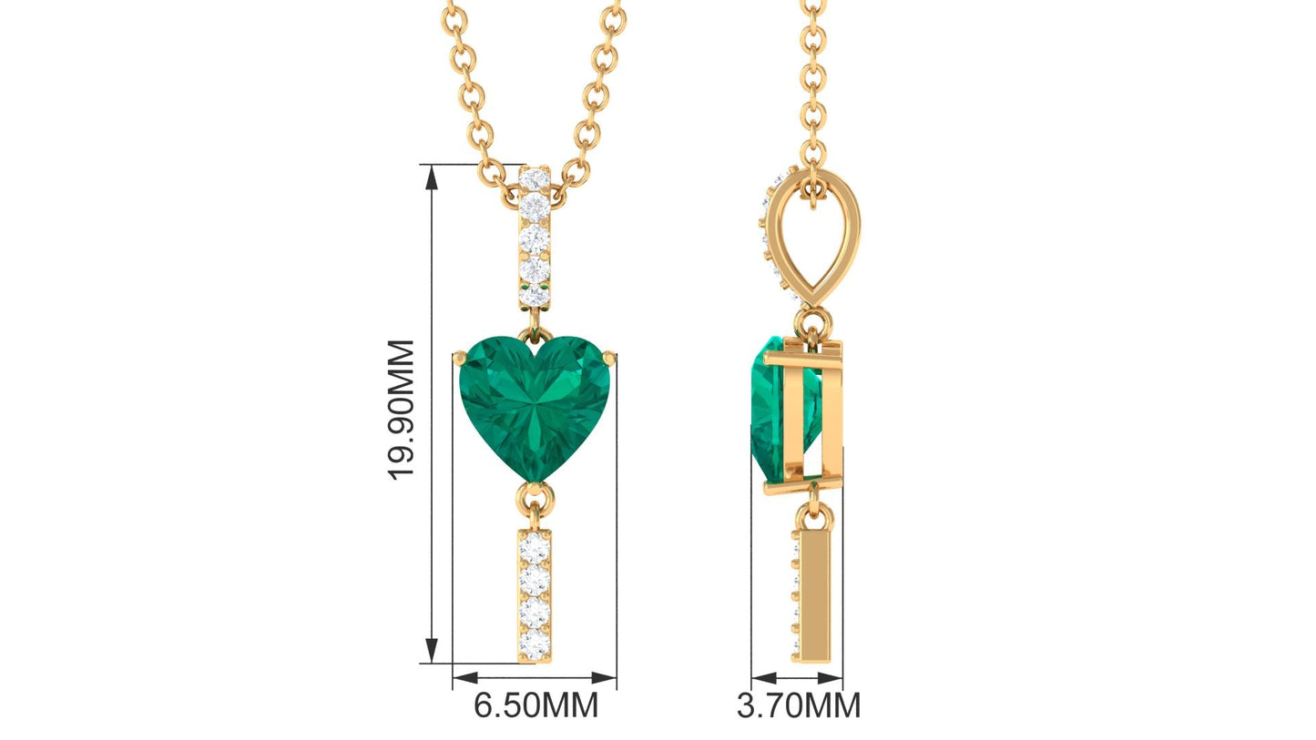 Natural 0.5 Carat Emerald Drop Heart Pendant Necklace with Diamond