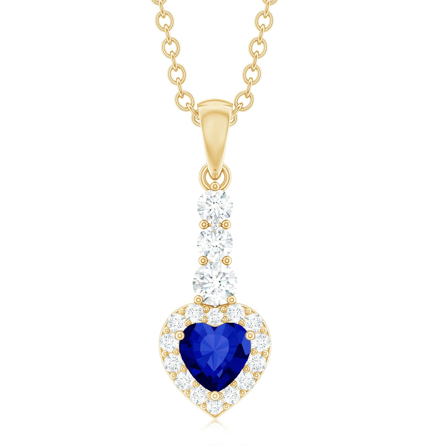 Real 0.65 Carat Blue Sapphire Heart Pendant Necklace with Diamond Halo