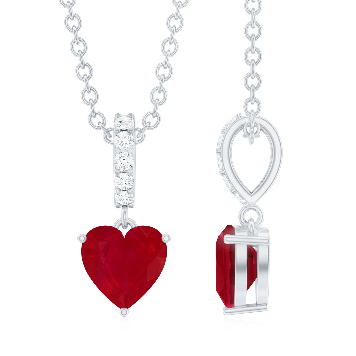 0.6 Carat Heart Shape Ruby Solitaire Necklace With Diamond