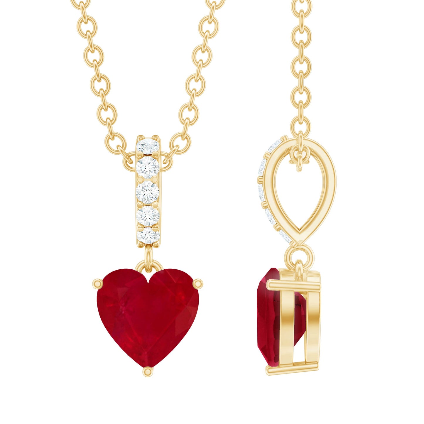 0.6 Carat Heart Shape Ruby Solitaire Necklace With Diamond