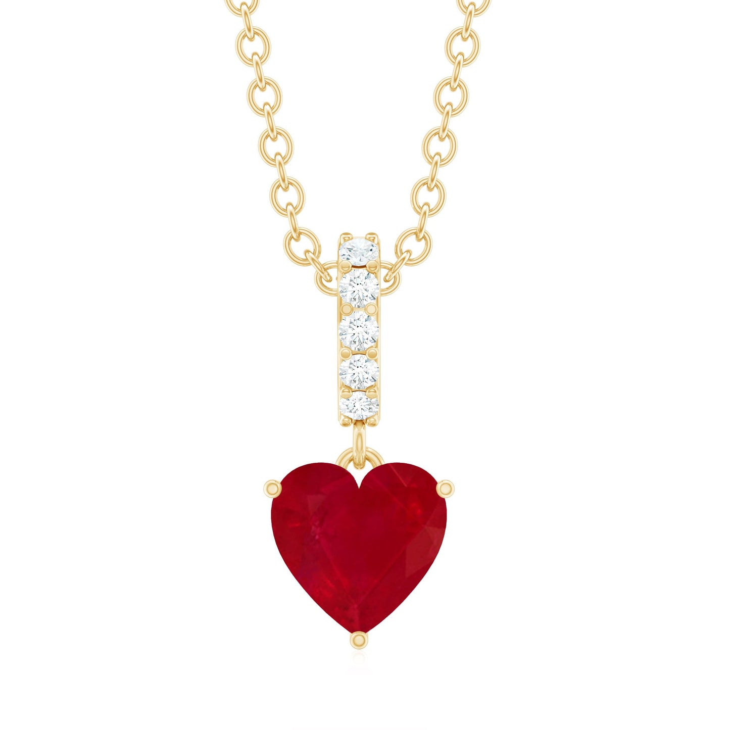 0.6 Carat Heart Shape Ruby Solitaire Necklace With Diamond