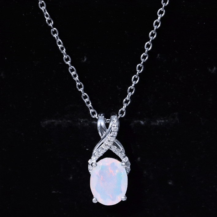 Oval Ethiopian Opal Necklace with Moissanite Twisted Bail