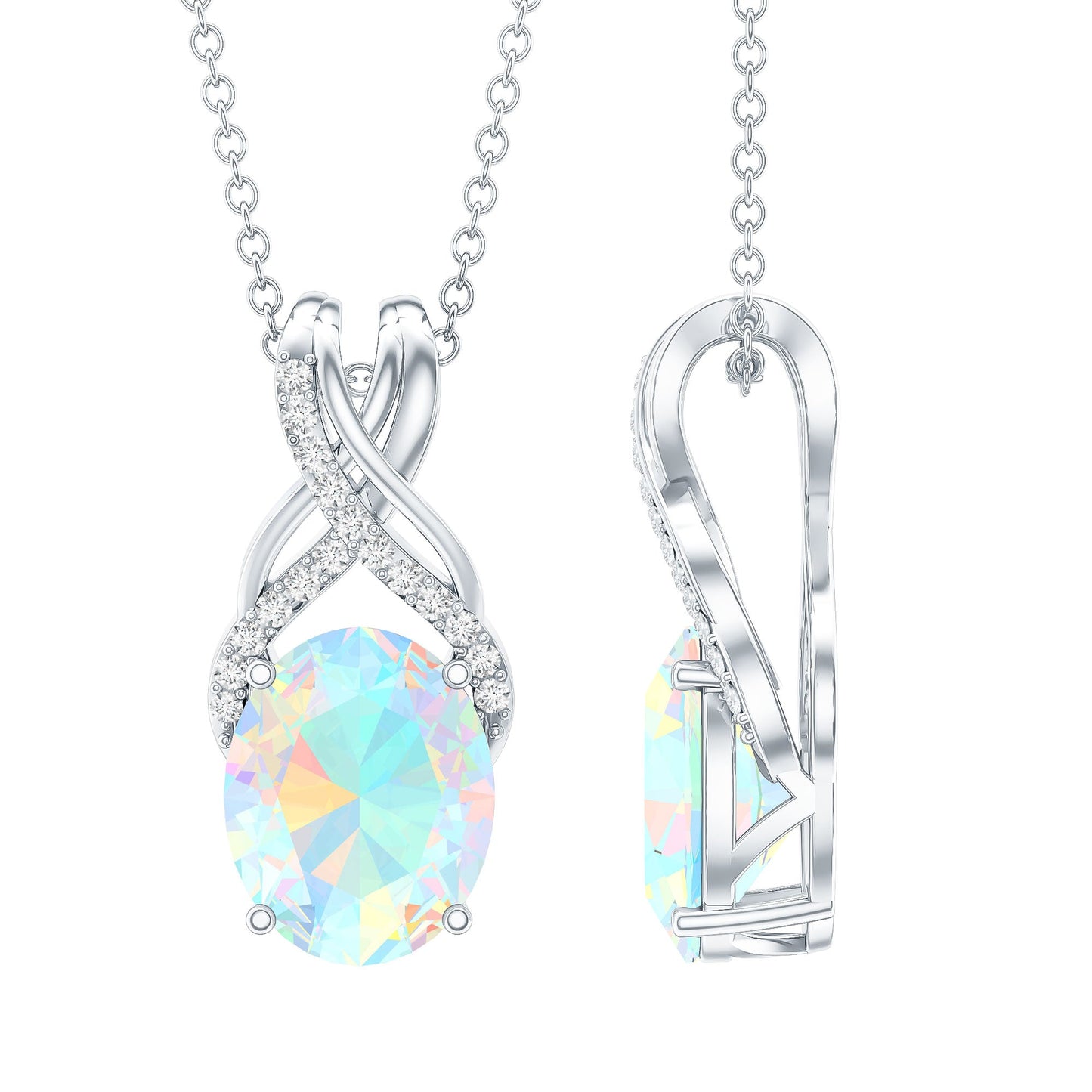 Oval Ethiopian Opal Necklace with Moissanite Twisted Bail