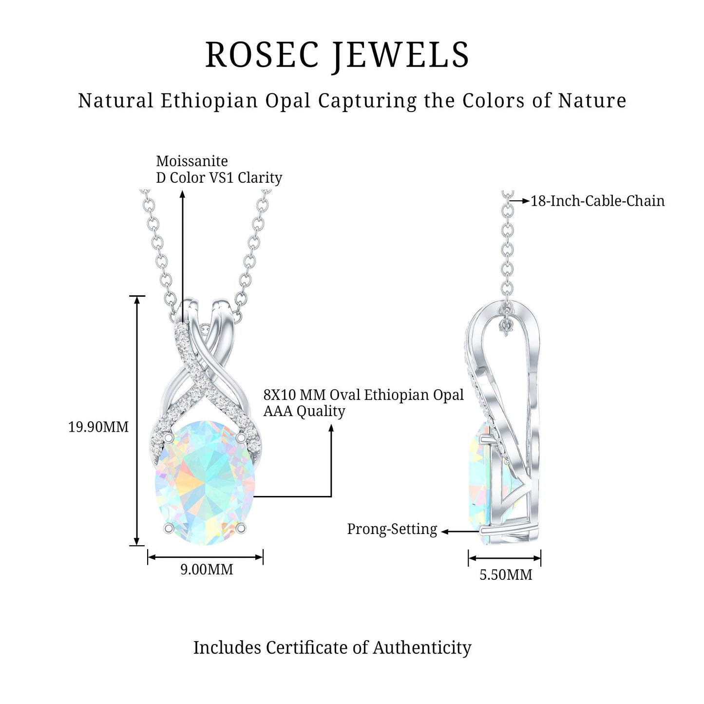 Oval Ethiopian Opal Necklace with Moissanite Twisted Bail