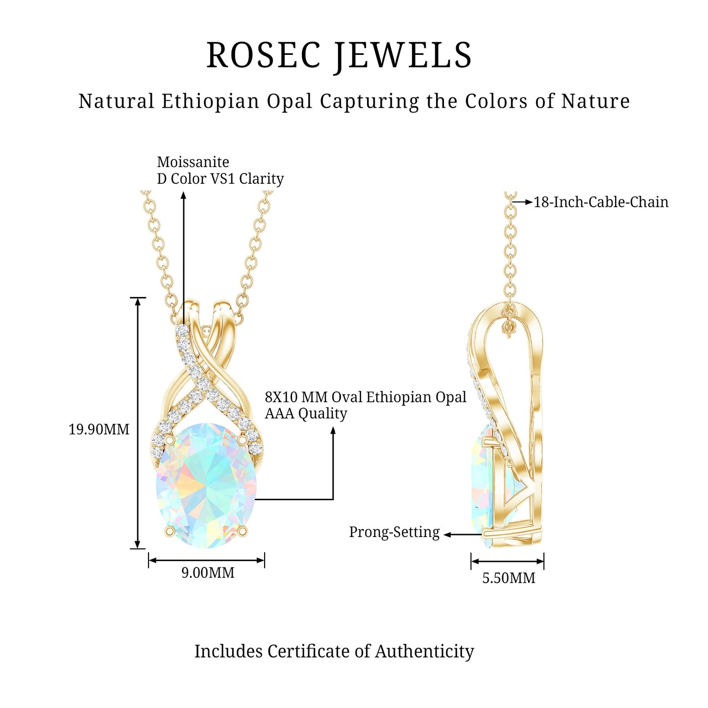 Oval Ethiopian Opal Necklace with Moissanite Twisted Bail