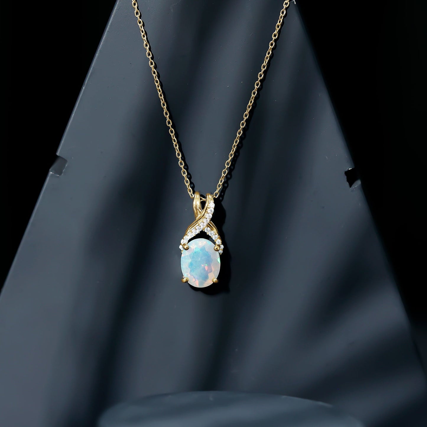 Oval Ethiopian Opal Necklace with Moissanite Twisted Bail