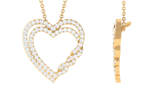 Certified Moissanite Double Heart Pendant Necklace For Her