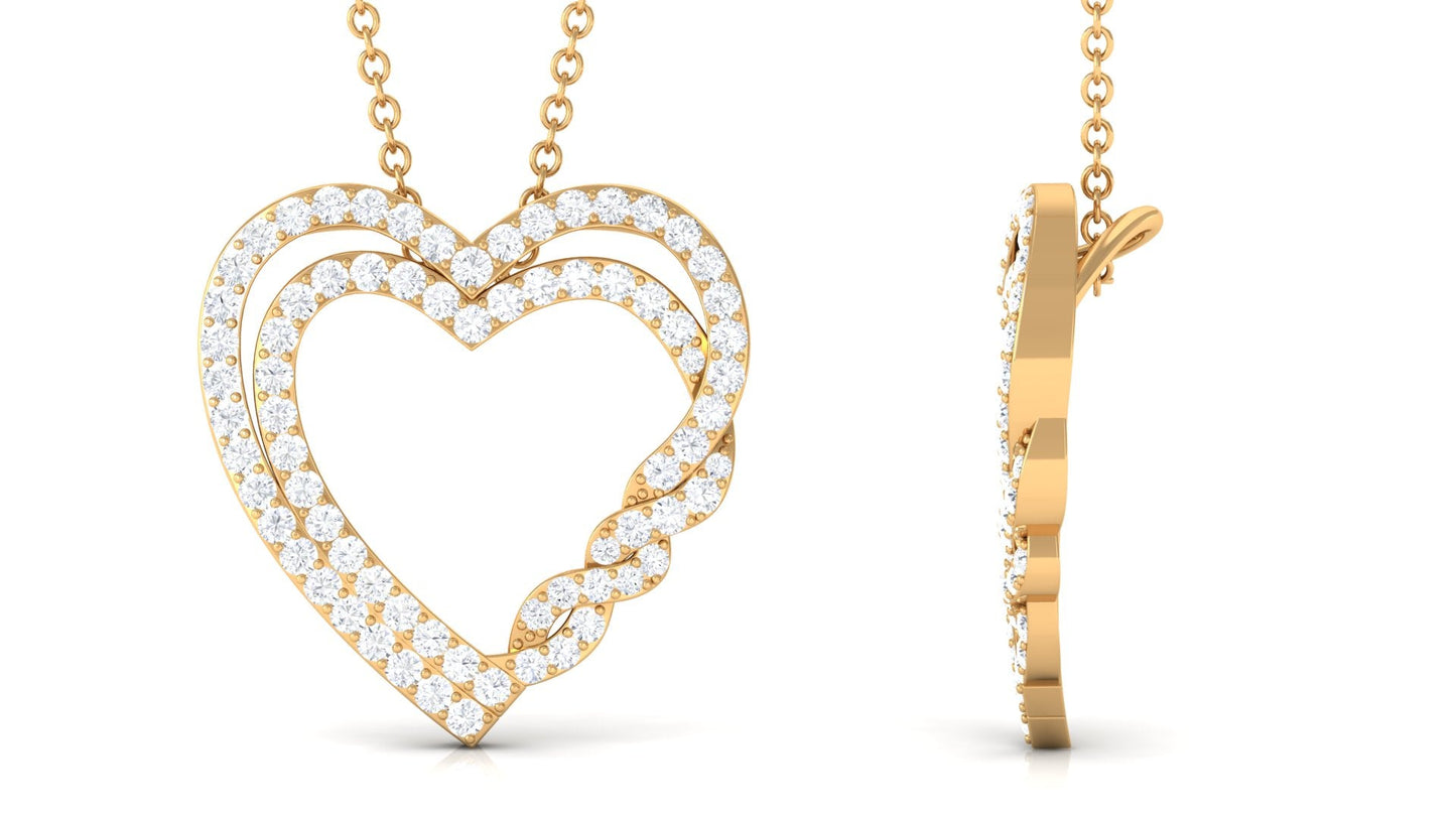 Certified Moissanite Double Heart Pendant Necklace For Her