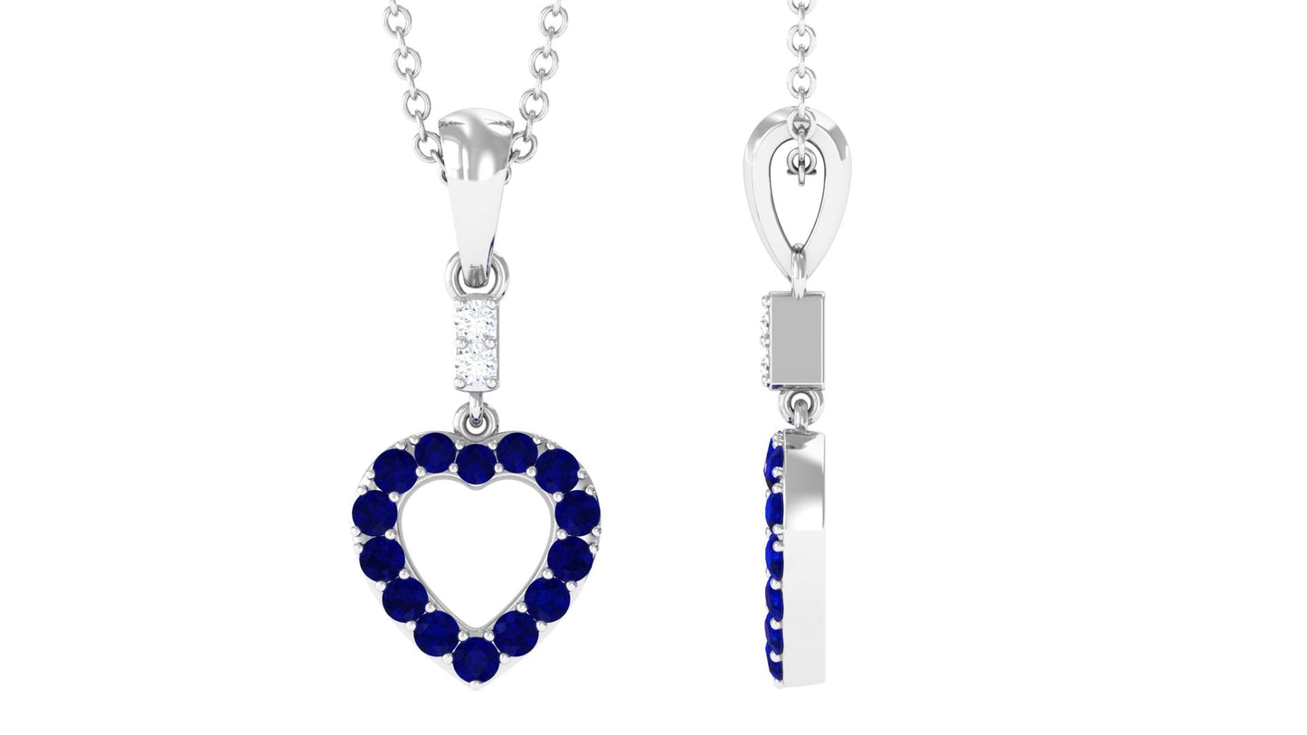 Natural Blue Sapphire Heart Pendant Necklace with Moissanite