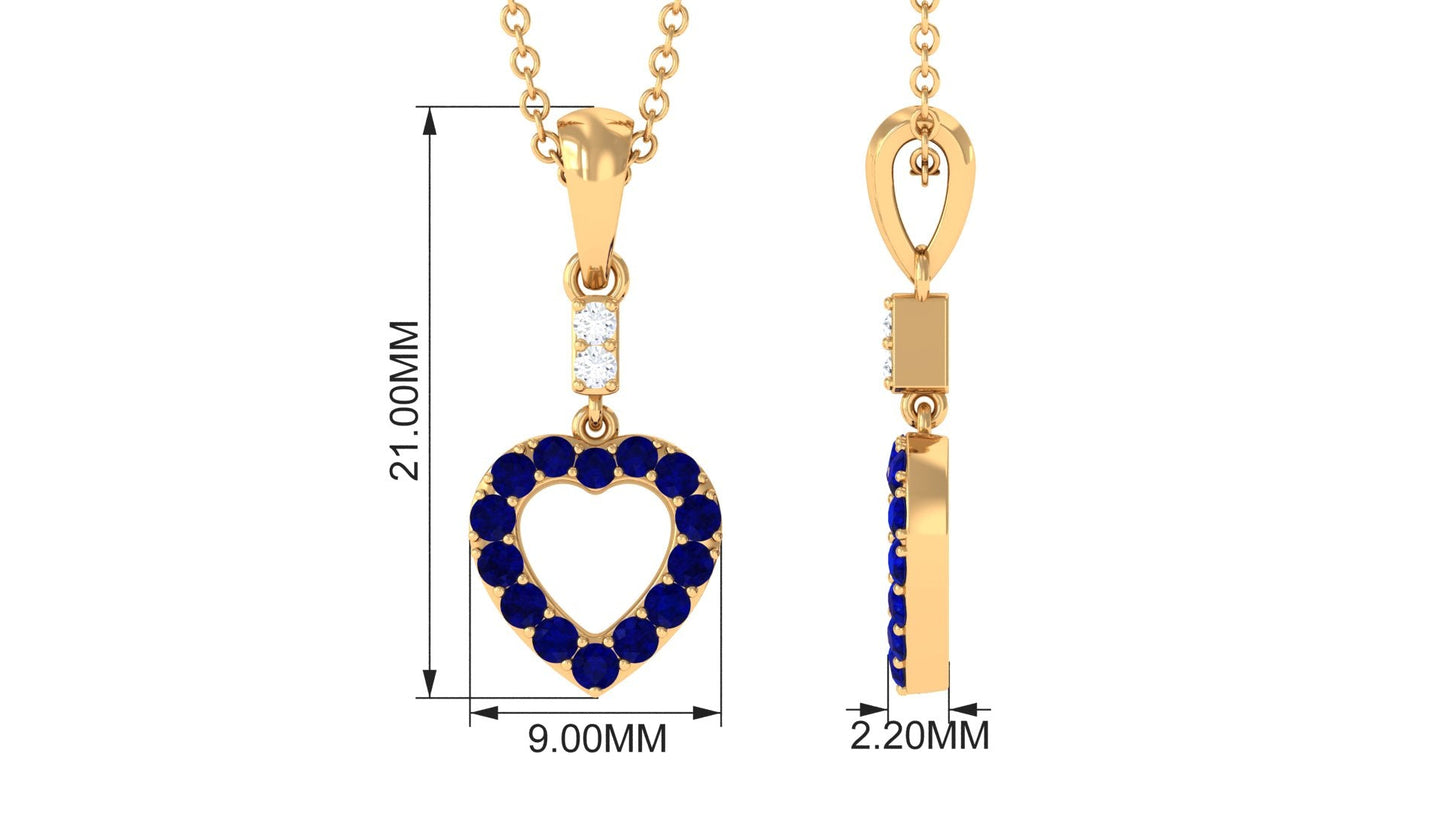 Natural Blue Sapphire Heart Pendant Necklace with Moissanite
