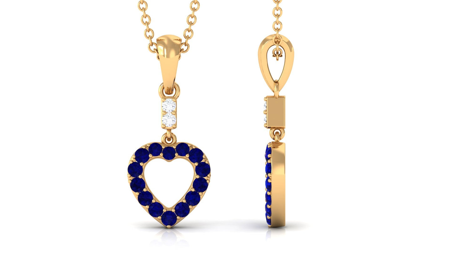 Natural Blue Sapphire Heart Pendant Necklace with Moissanite