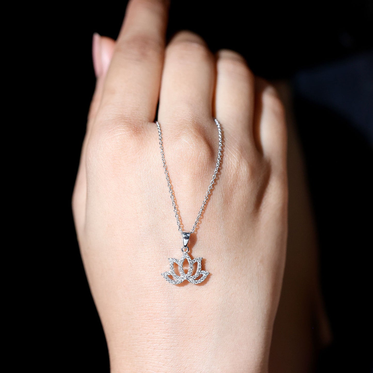Diamond Lotus Flower Necklace in Pave Setting