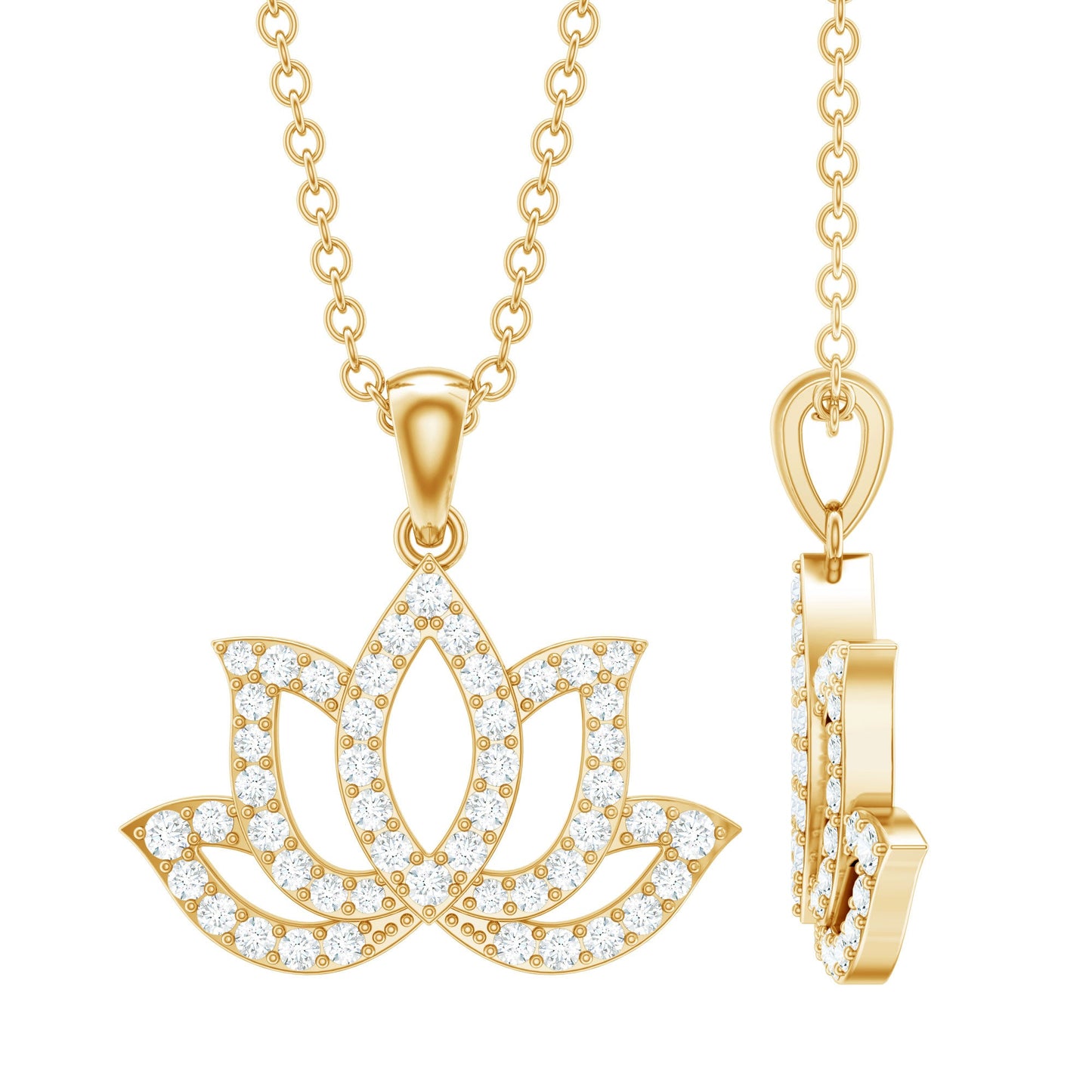 Diamond Lotus Flower Necklace in Pave Setting