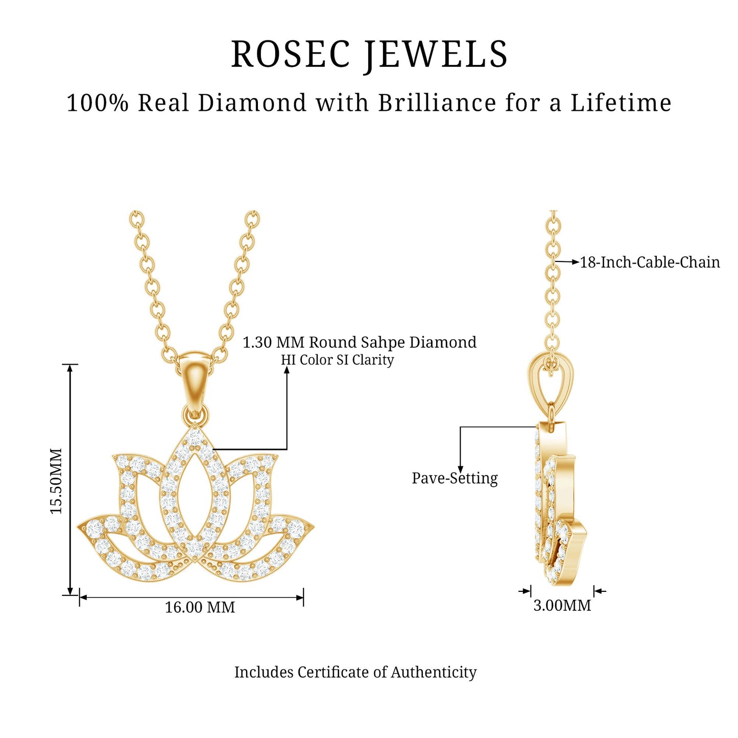 Diamond Lotus Flower Necklace in Pave Setting