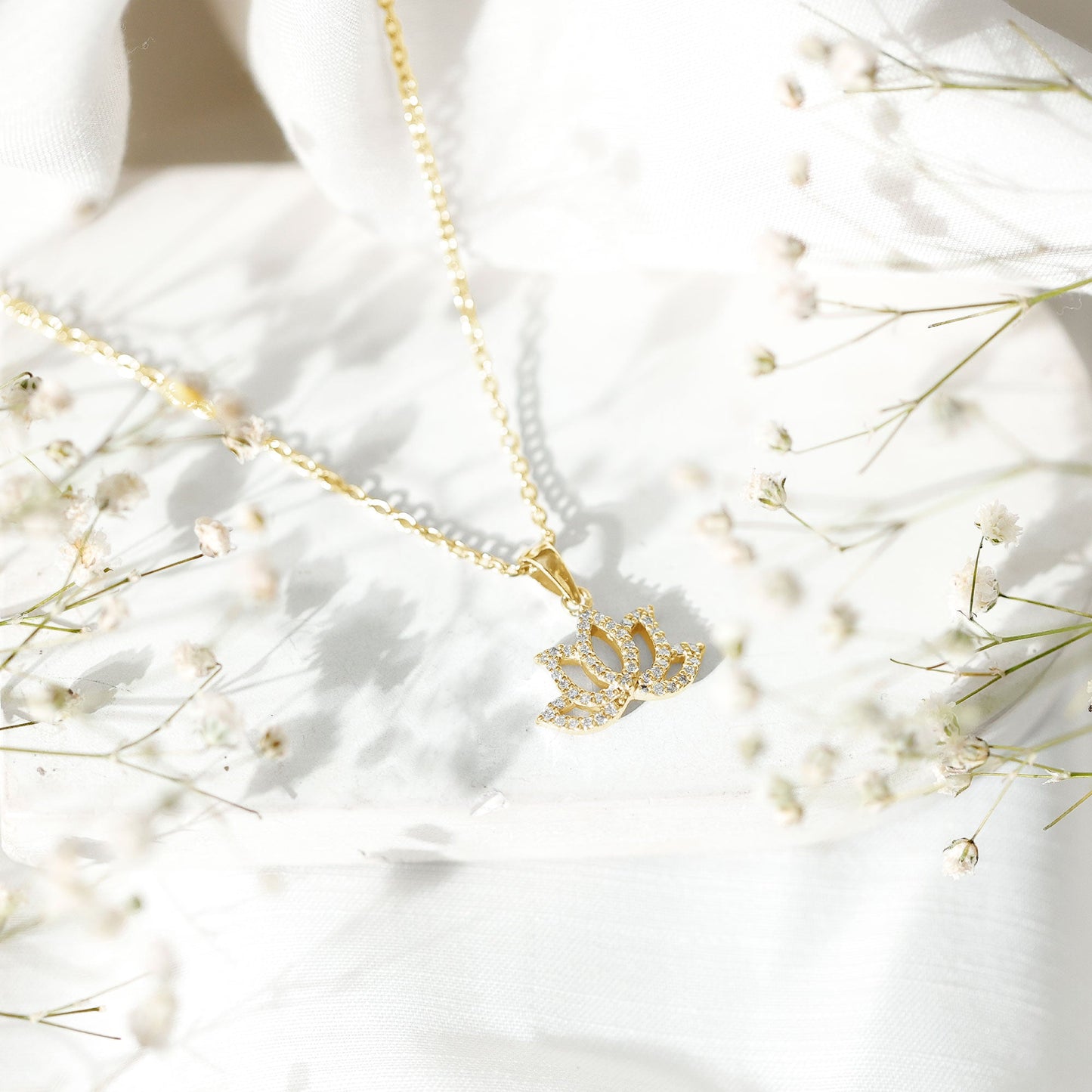 Diamond Lotus Flower Necklace in Pave Setting