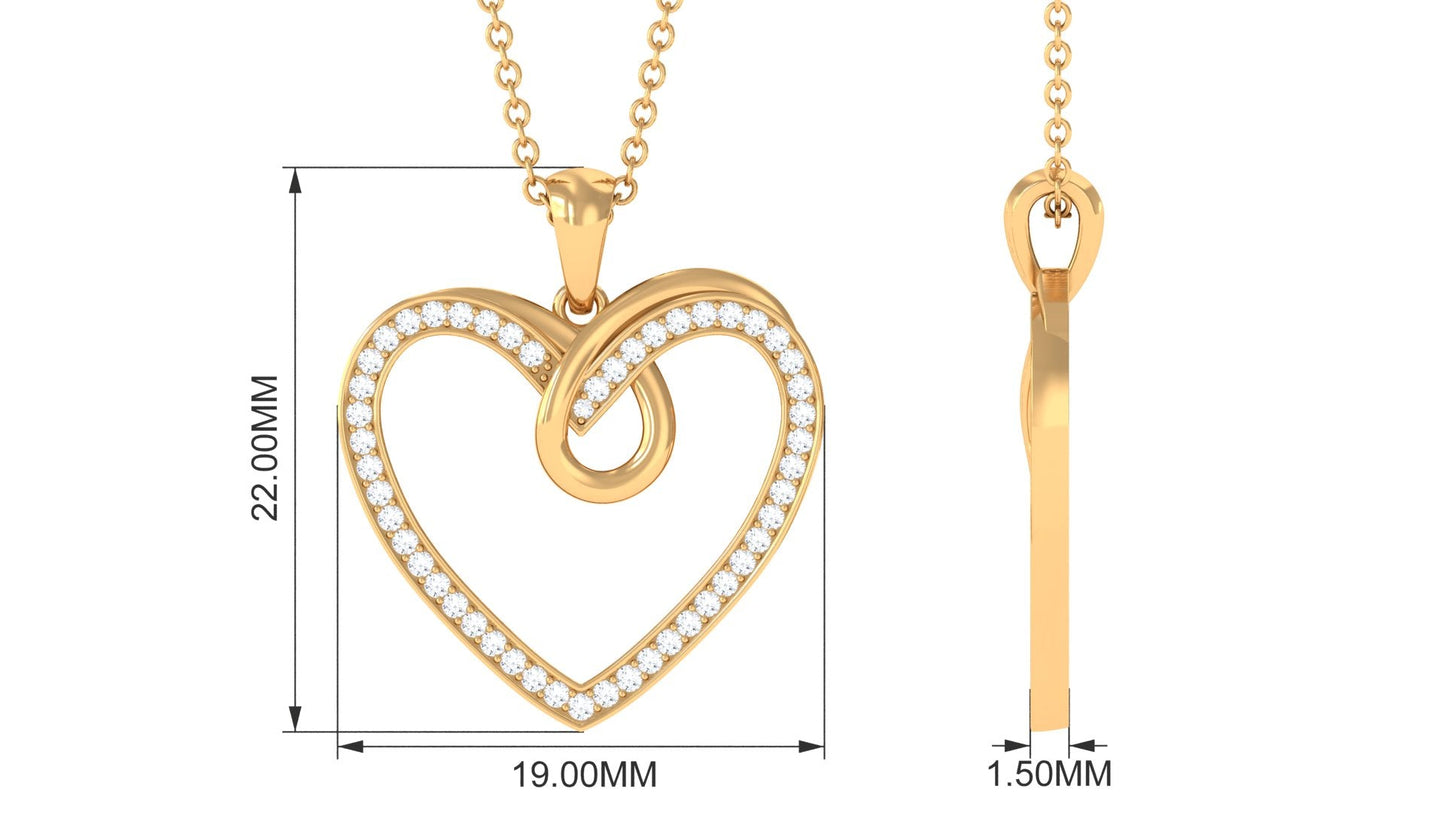 Pave Set Diamond Open Heart Pendant Necklace