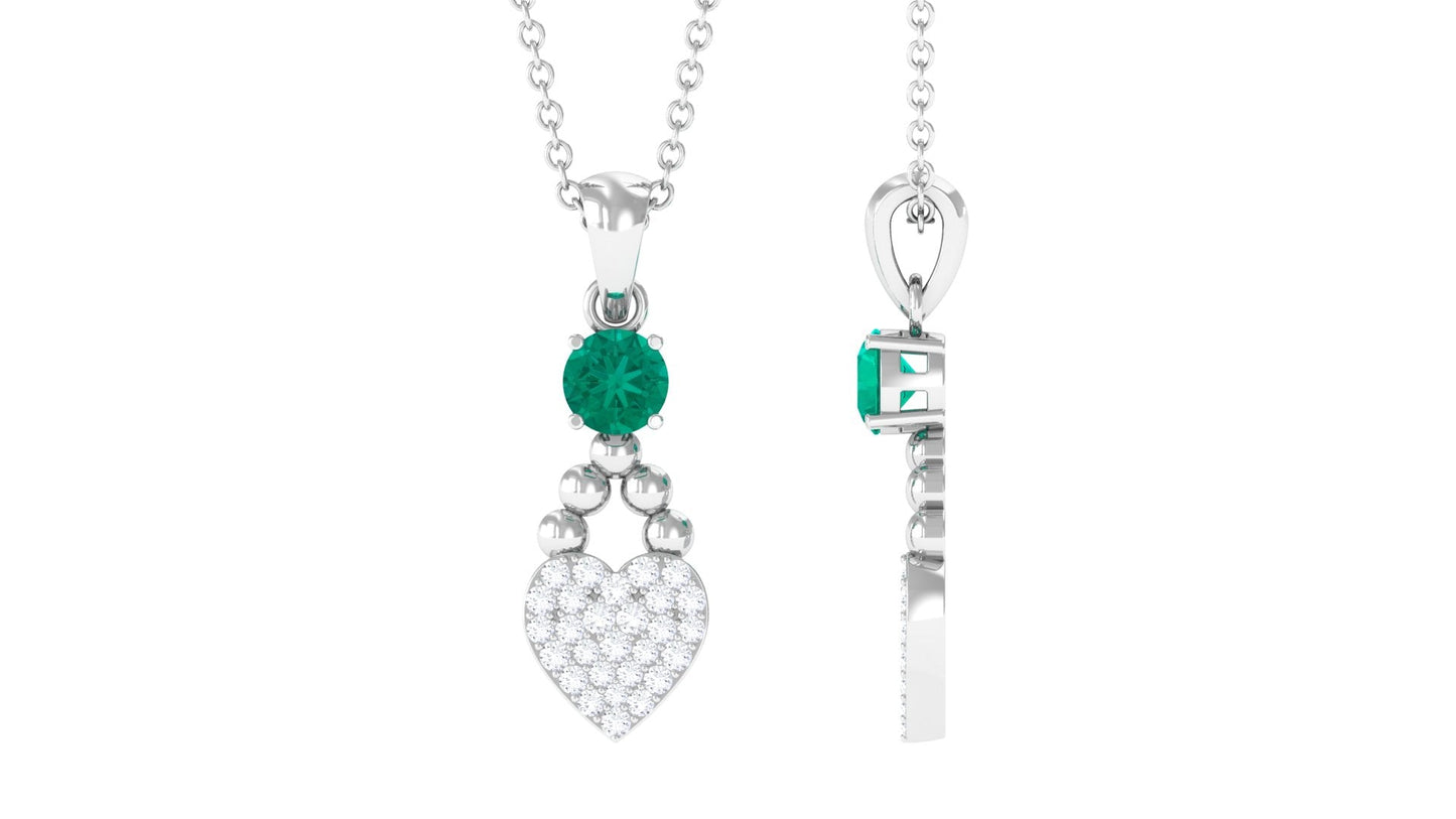Natural Emerald Diamond Heart Necklace for Women