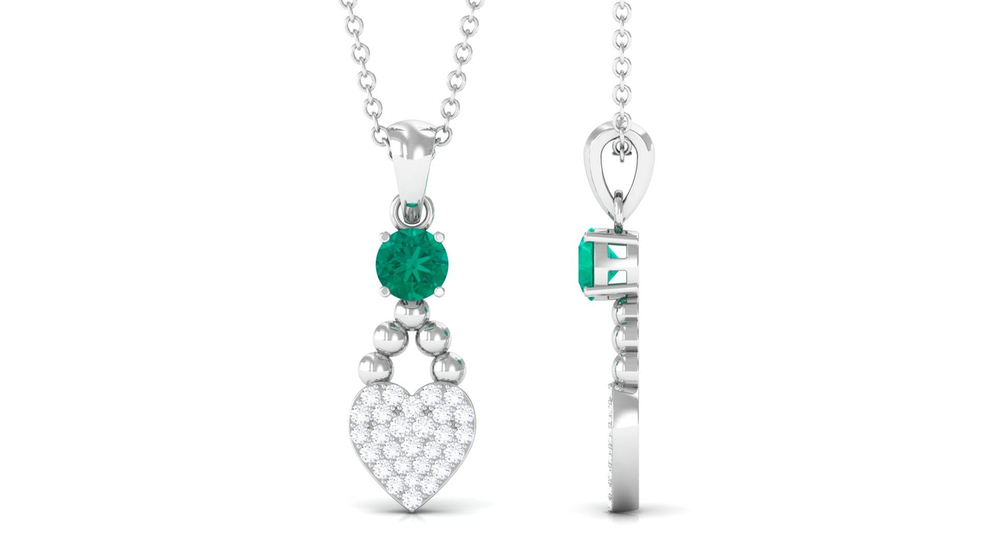 Natural Emerald Diamond Heart Necklace for Women