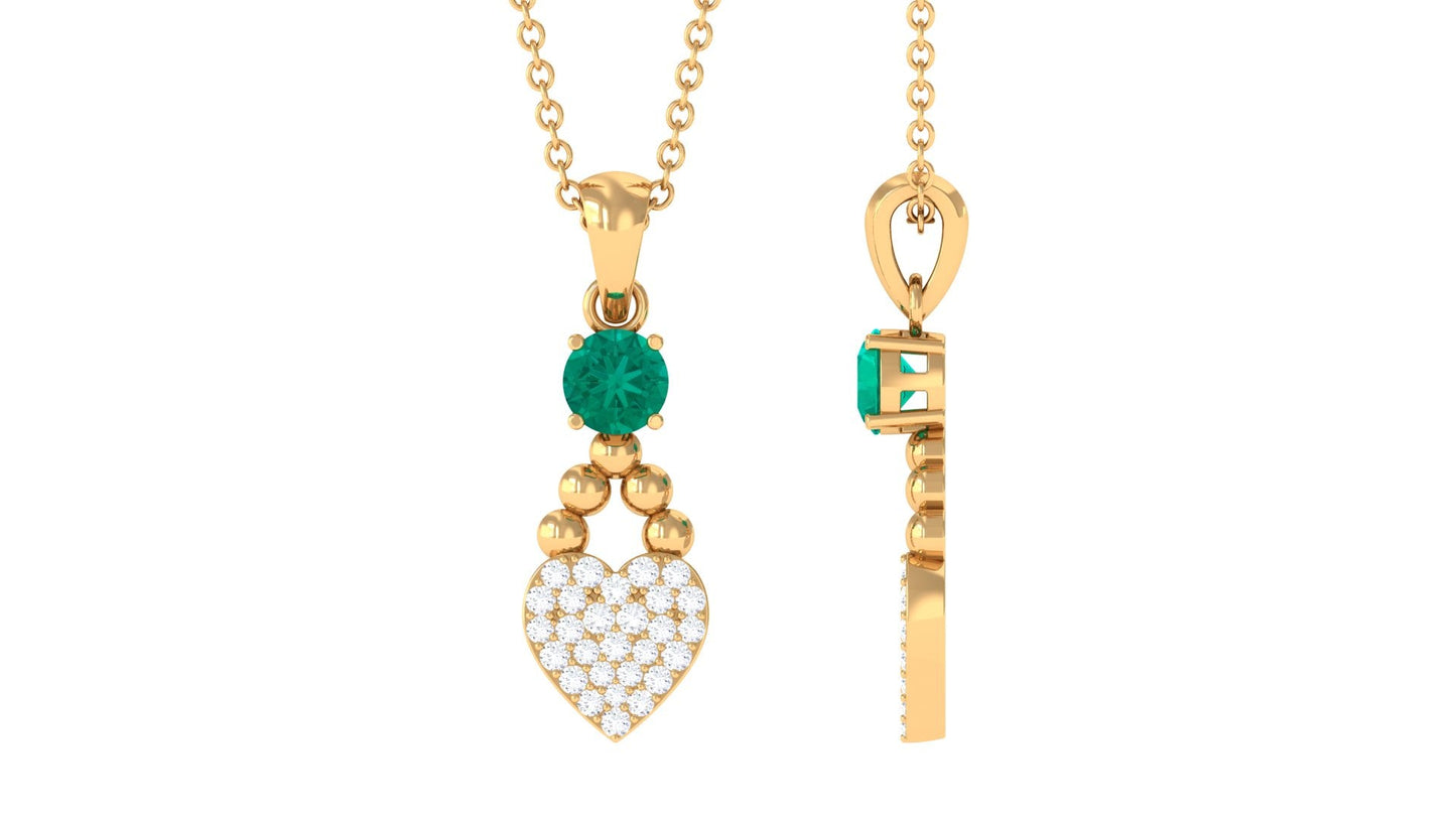 Natural Emerald Diamond Heart Necklace for Women