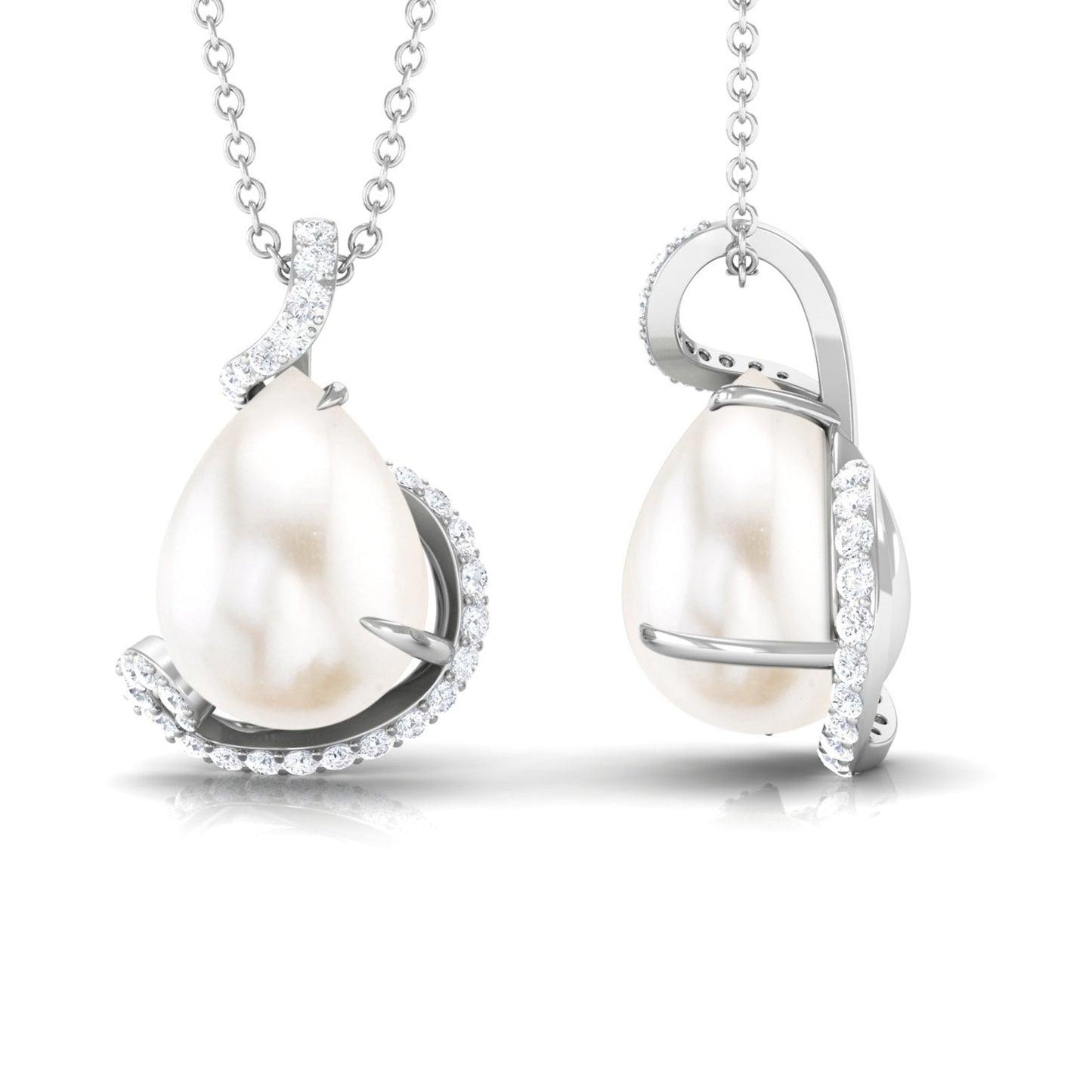 Designer Freshwater Pearl and Diamond Teardrop Pendant