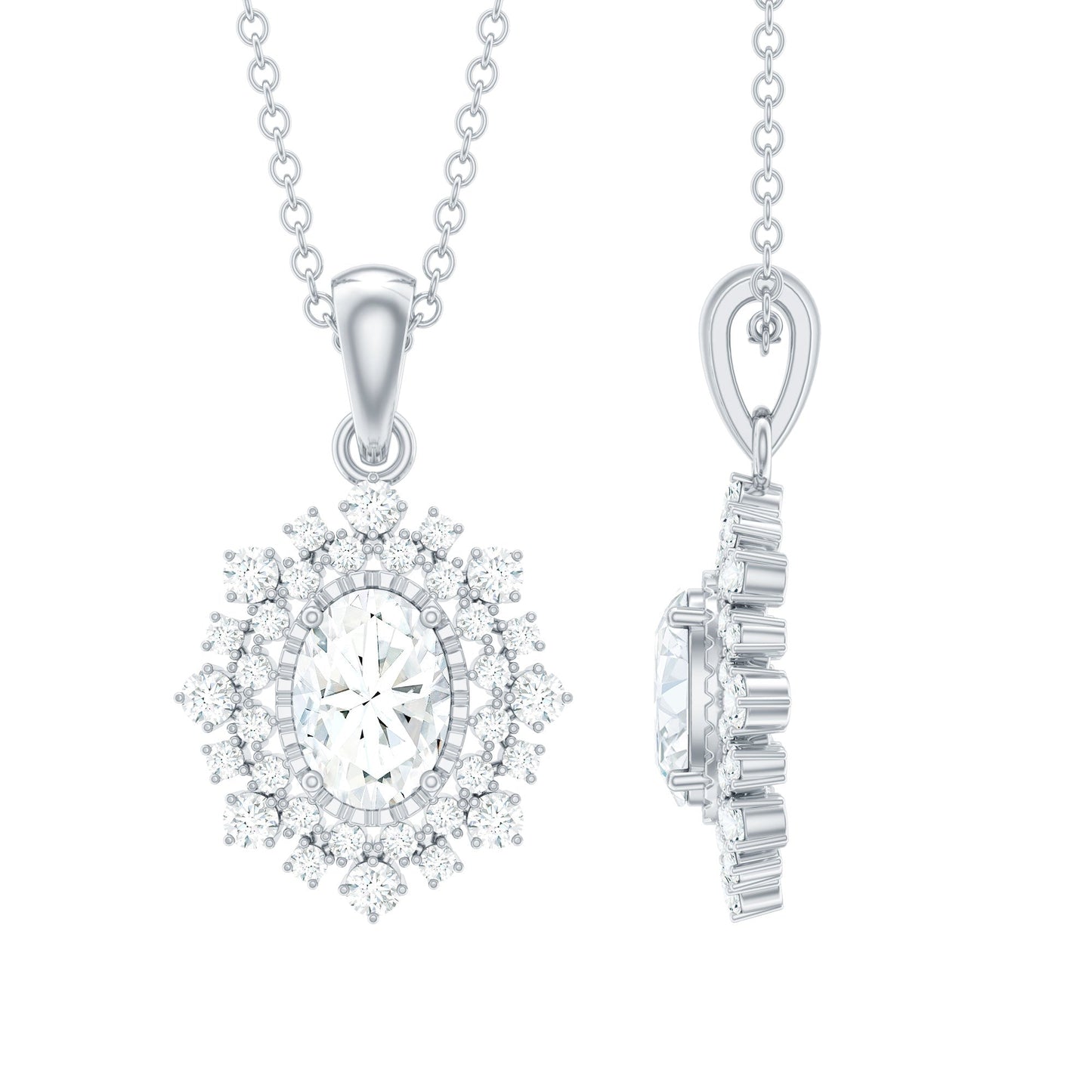 Vintage Style Oval Moissanite Bridal Necklace With Chain